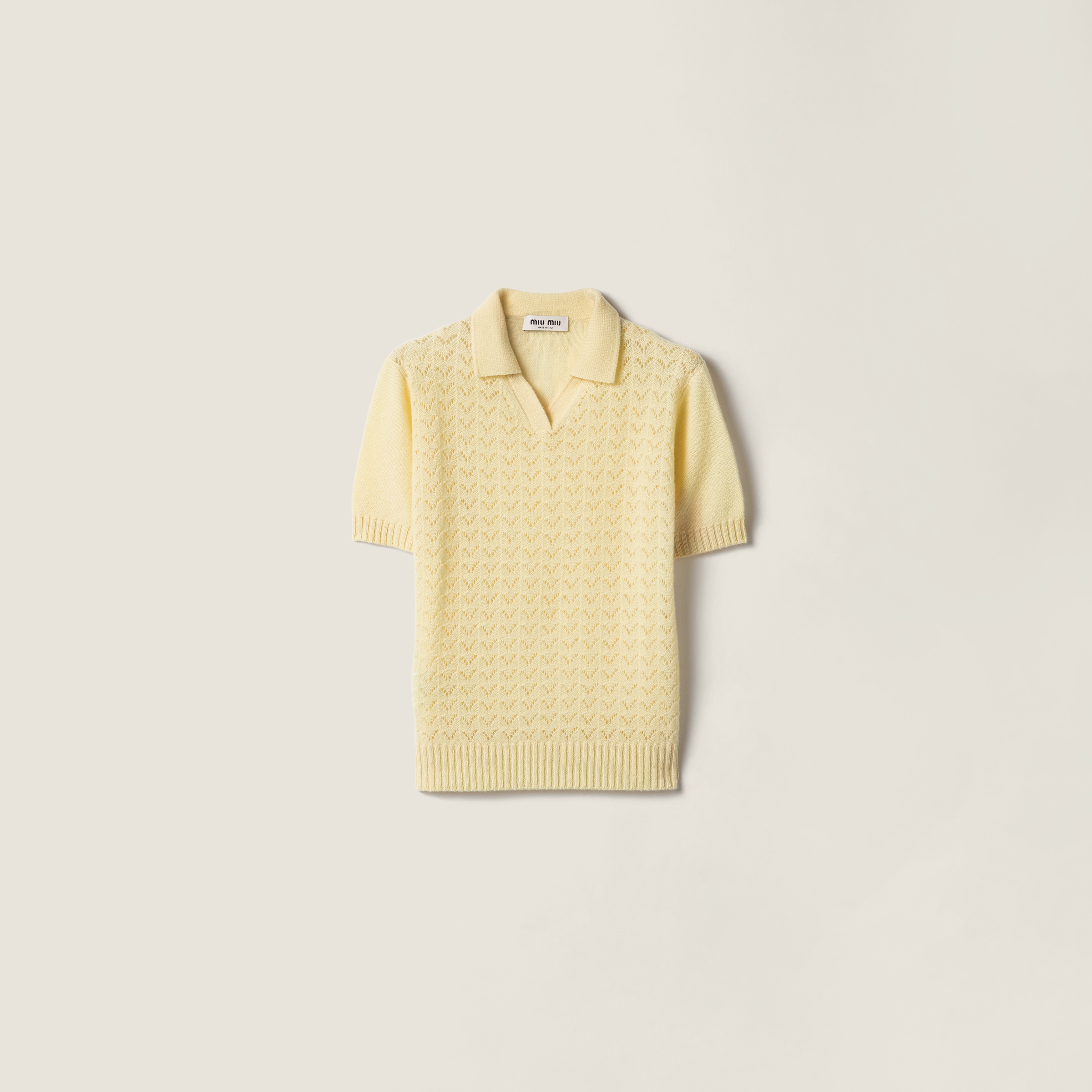 Lace-effect cashmere polo shirt
