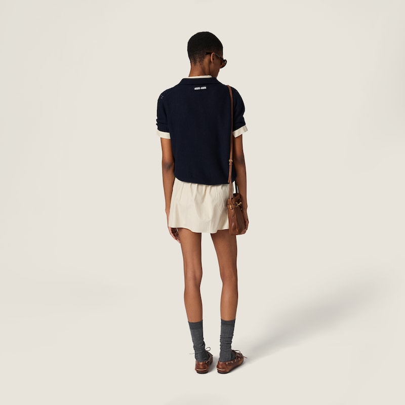 蕾丝效果羊绒Polo领衬衫