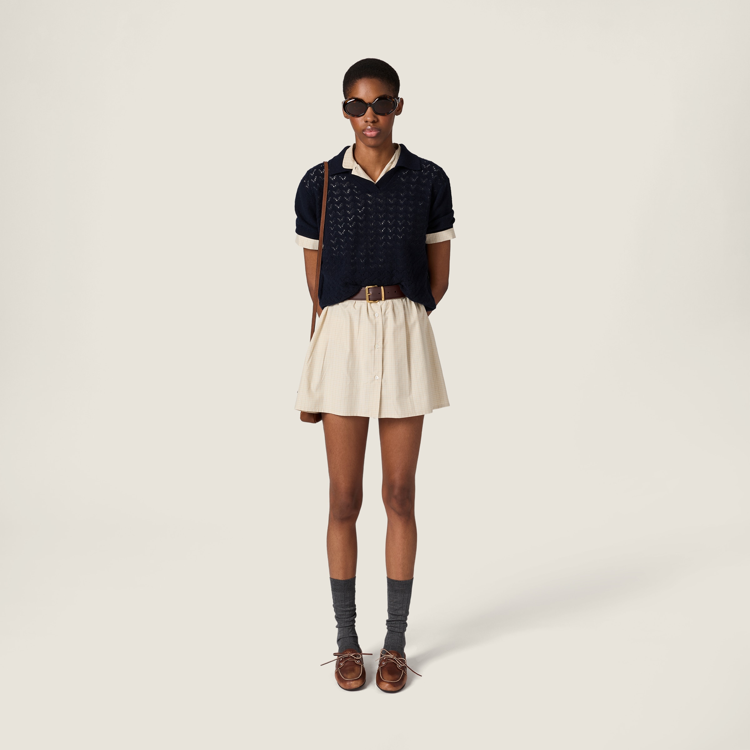 Miu Miu 2020チェック レース ブラウス ペプラム 金ボタン Miu Miu