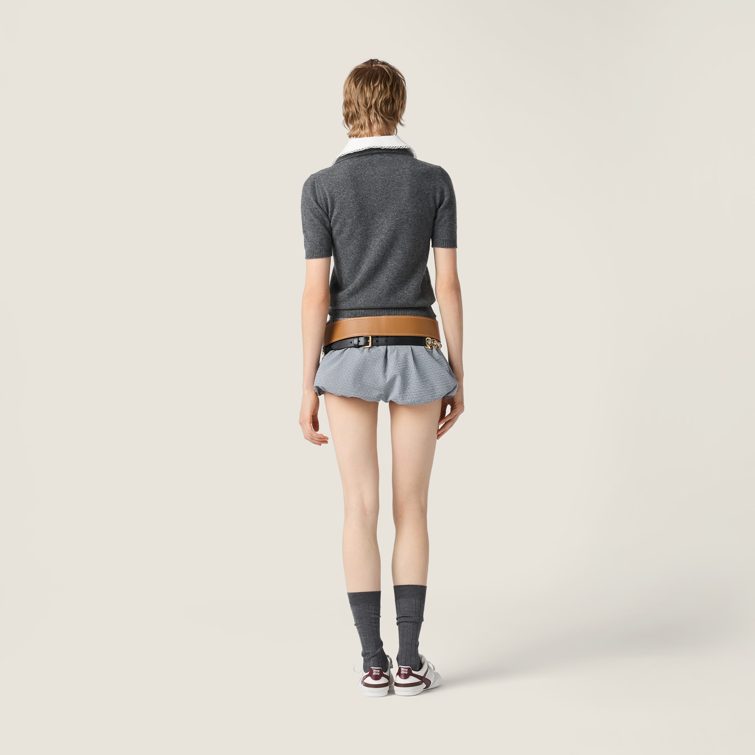 Cashmere polo with embroidered poplin collar - thumbnail 3