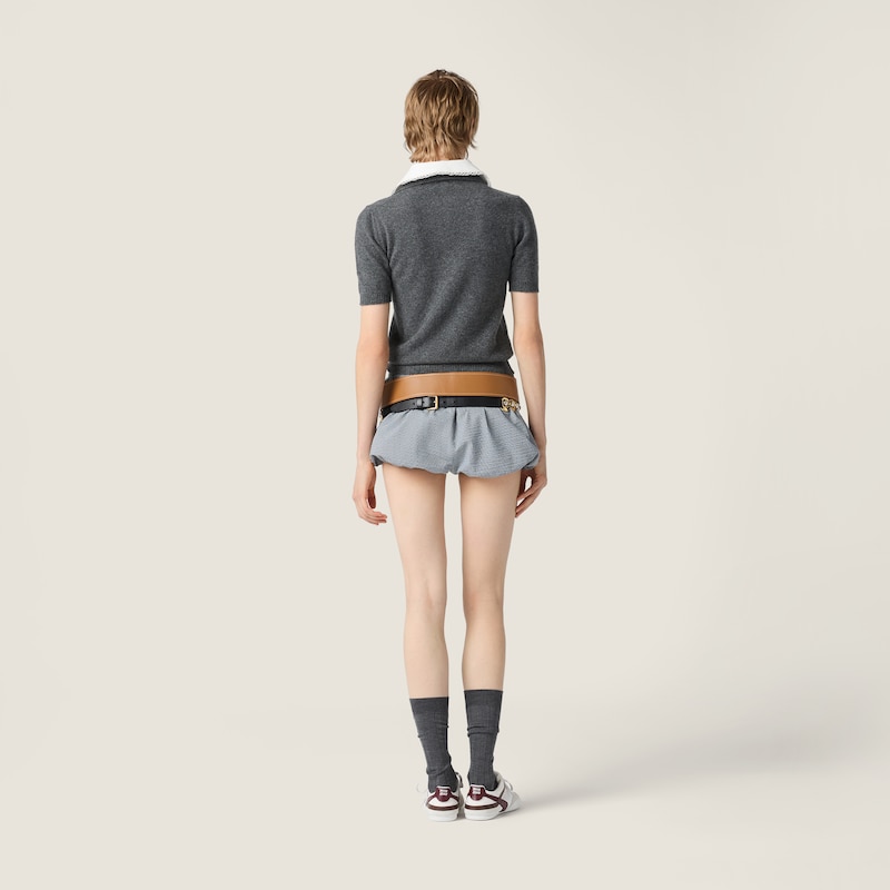 Cashmere polo with embroidered poplin collar