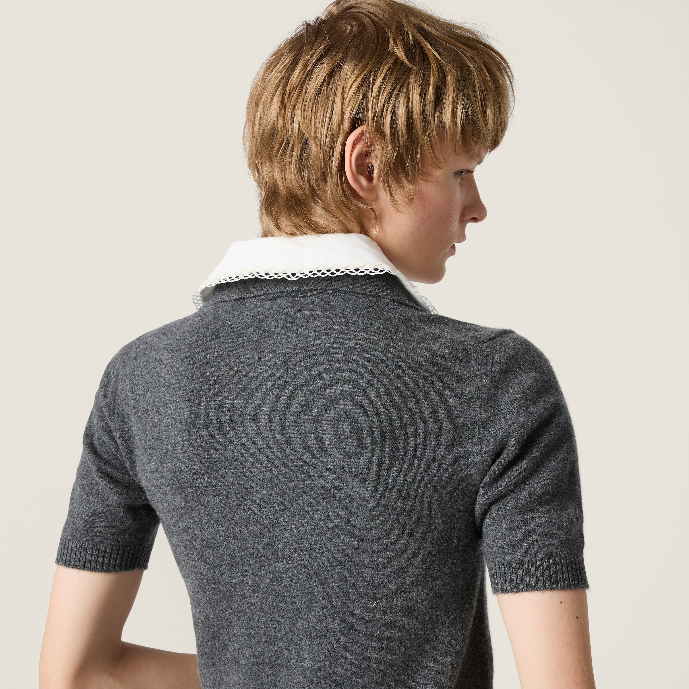 Cashmere polo with embroidered poplin collar - thumbnail 5