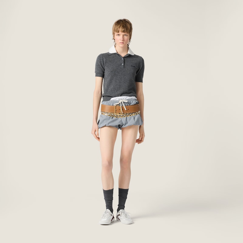 Cashmere polo with embroidered poplin collar