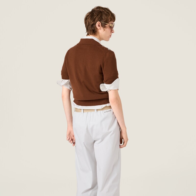 Embroidered cashmere polo sweater