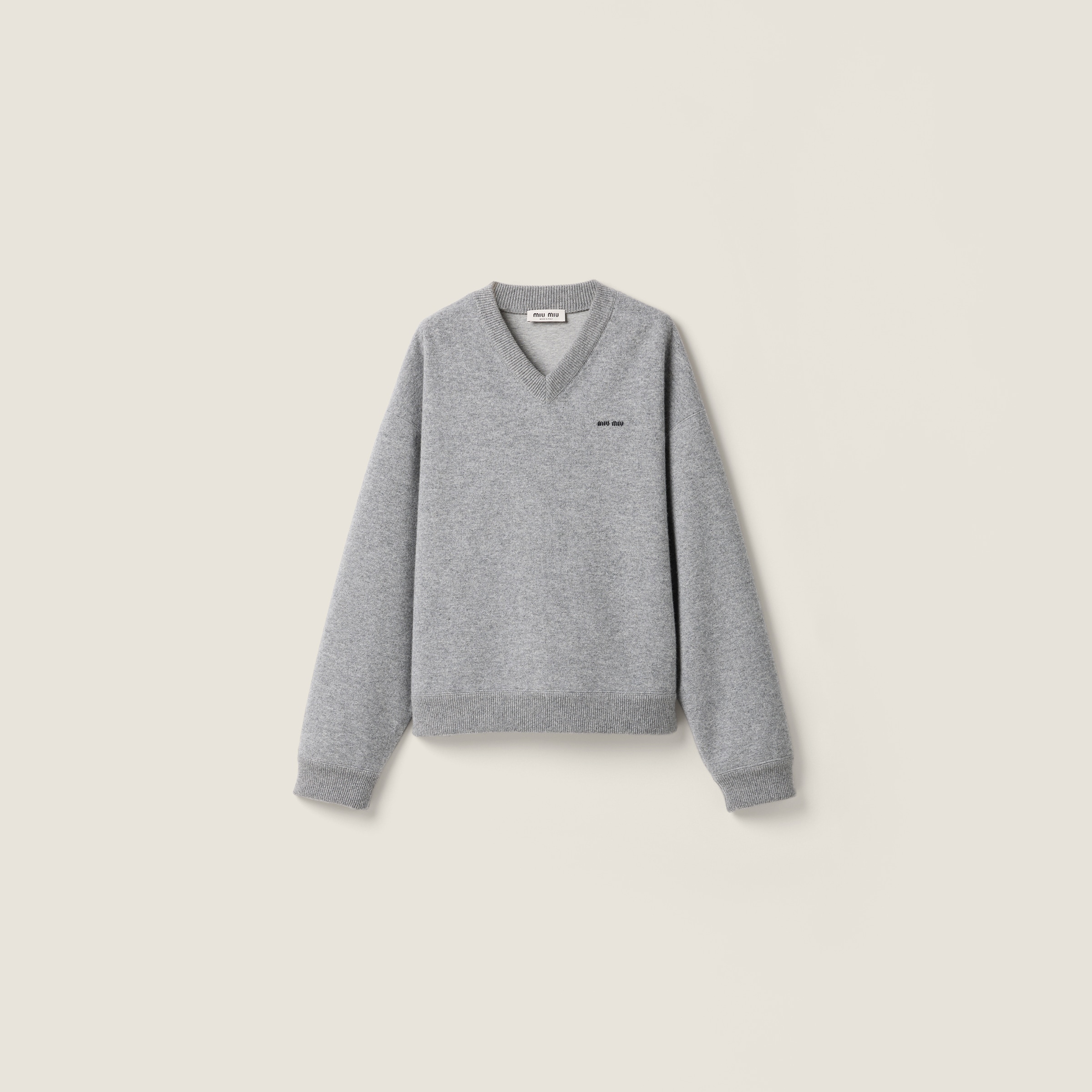 Cashmere and jersey V-neck sweater