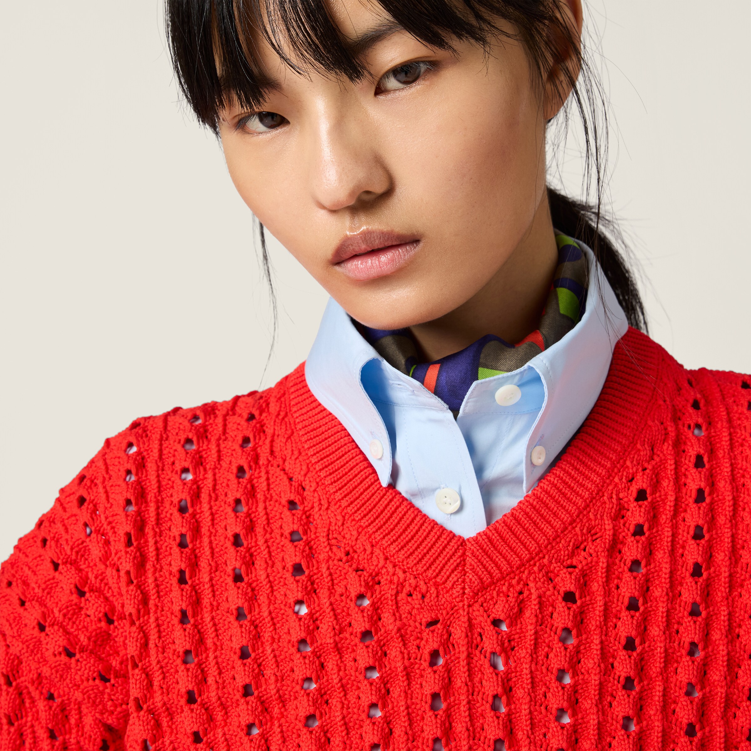miumiu テクニカルヤーンクルーネックセーター Cocoa Brown Technical Yarn Sweatshirt | Miu Miu - United States
