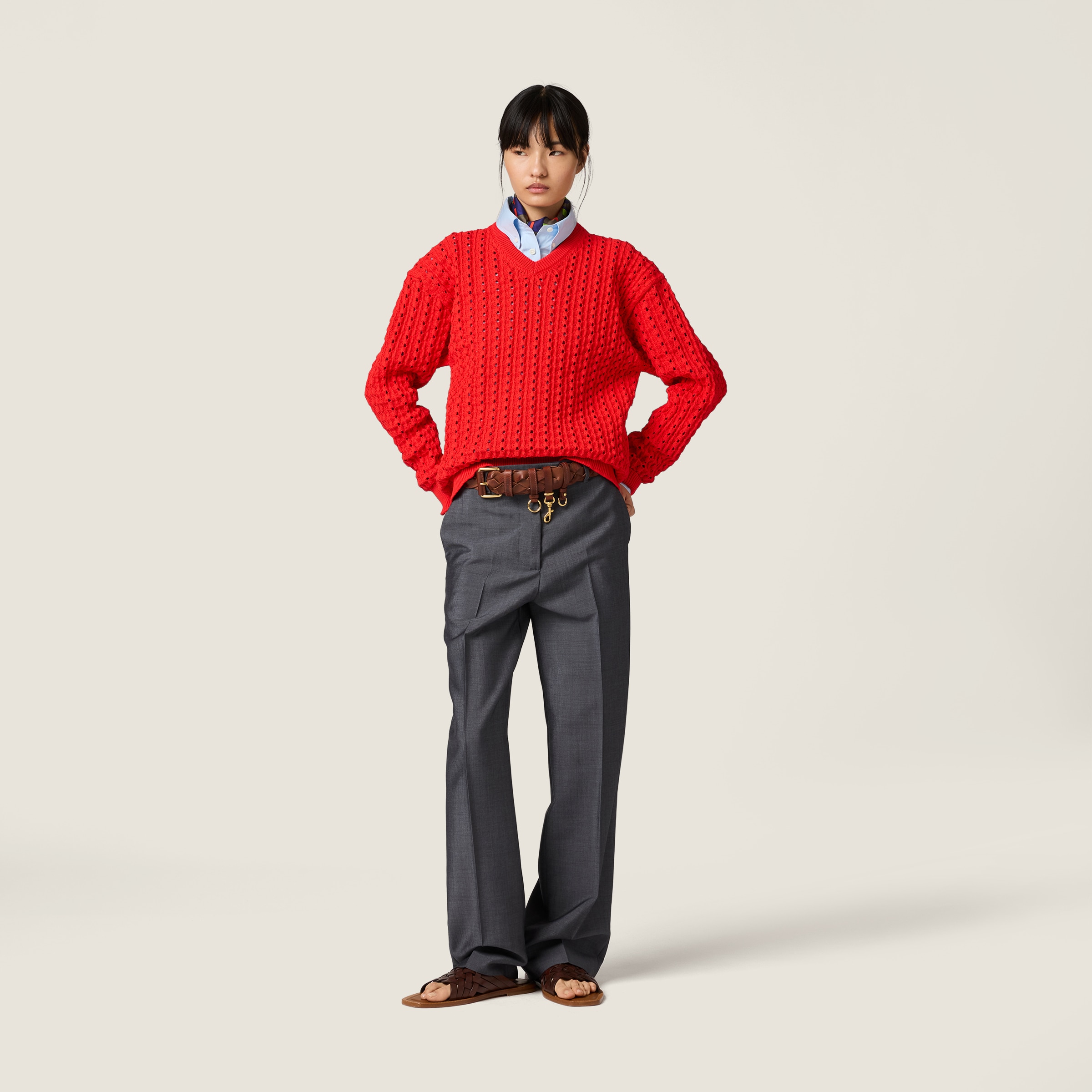 miumiu テクニカルヤーンクルーネックセーター Cocoa Brown Technical Yarn Sweatshirt | Miu Miu - United States
