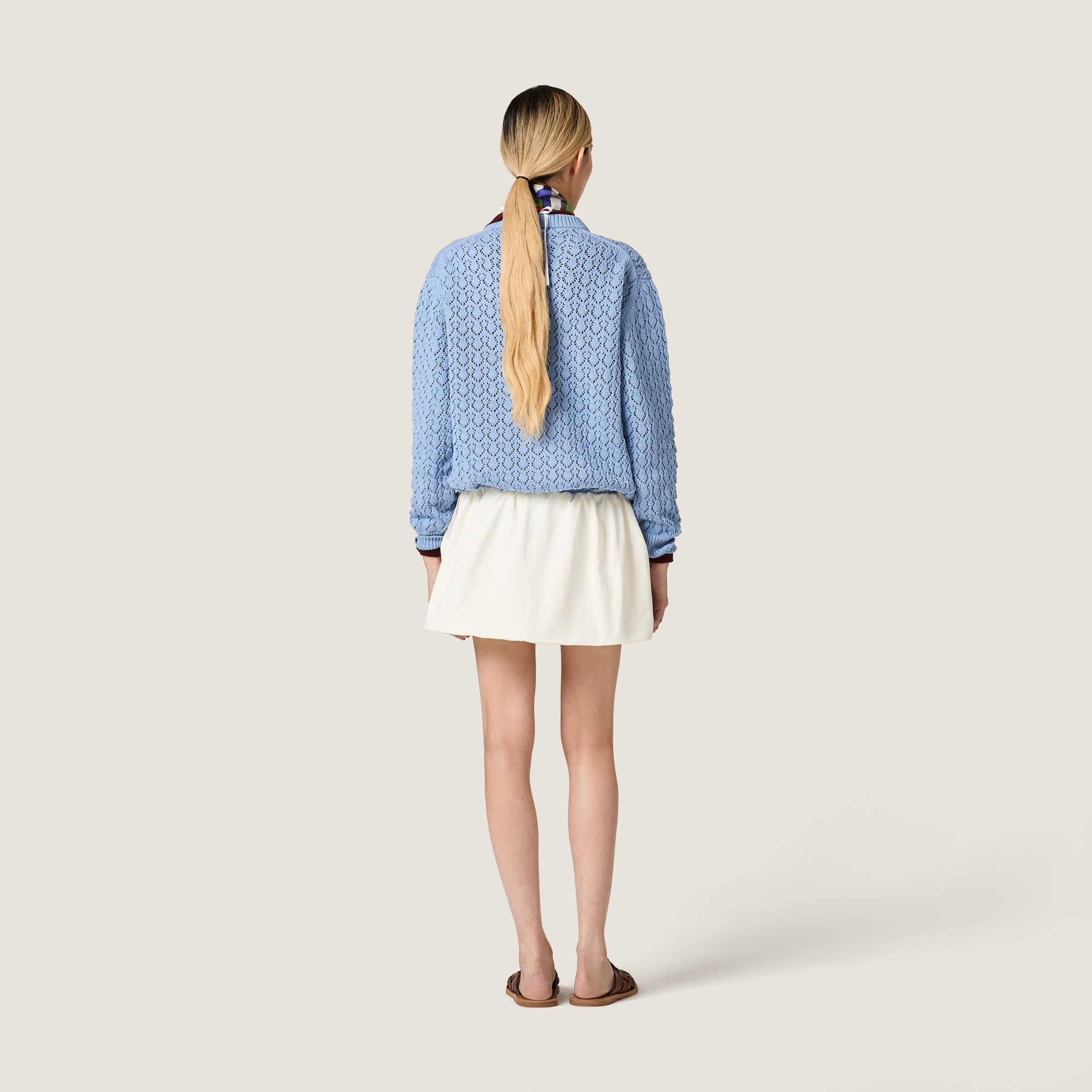 Sky Blue Cotton V-neck Sweater | Miu Miu - Japan