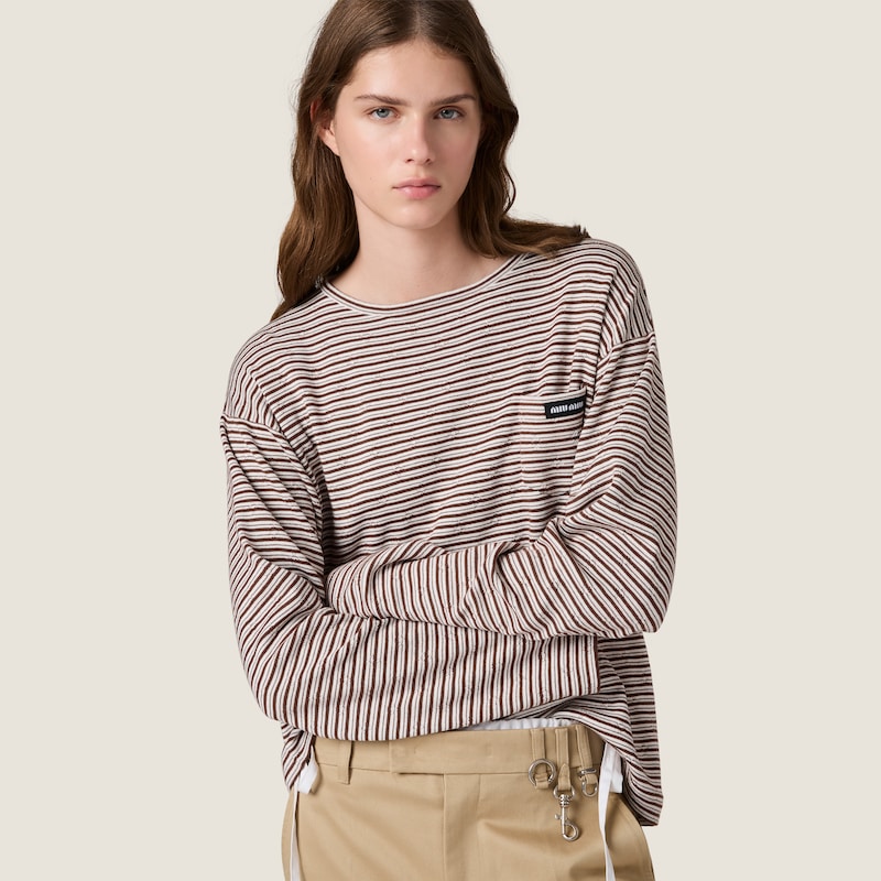 Cotton, cashmere and silk crew-neck knit sweater