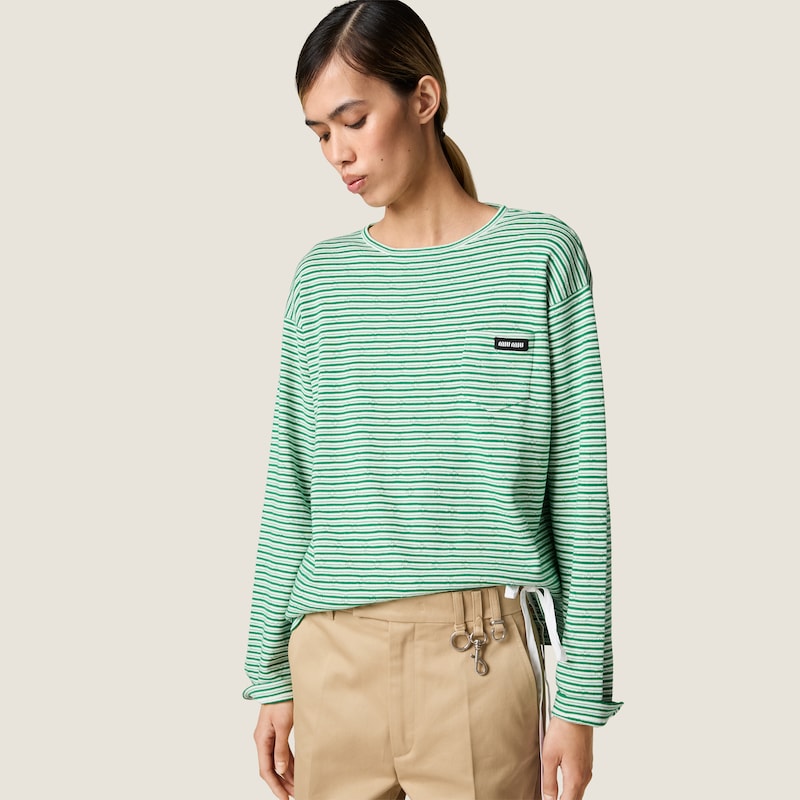 Cotton, cashmere and silk crew-neck knit sweater