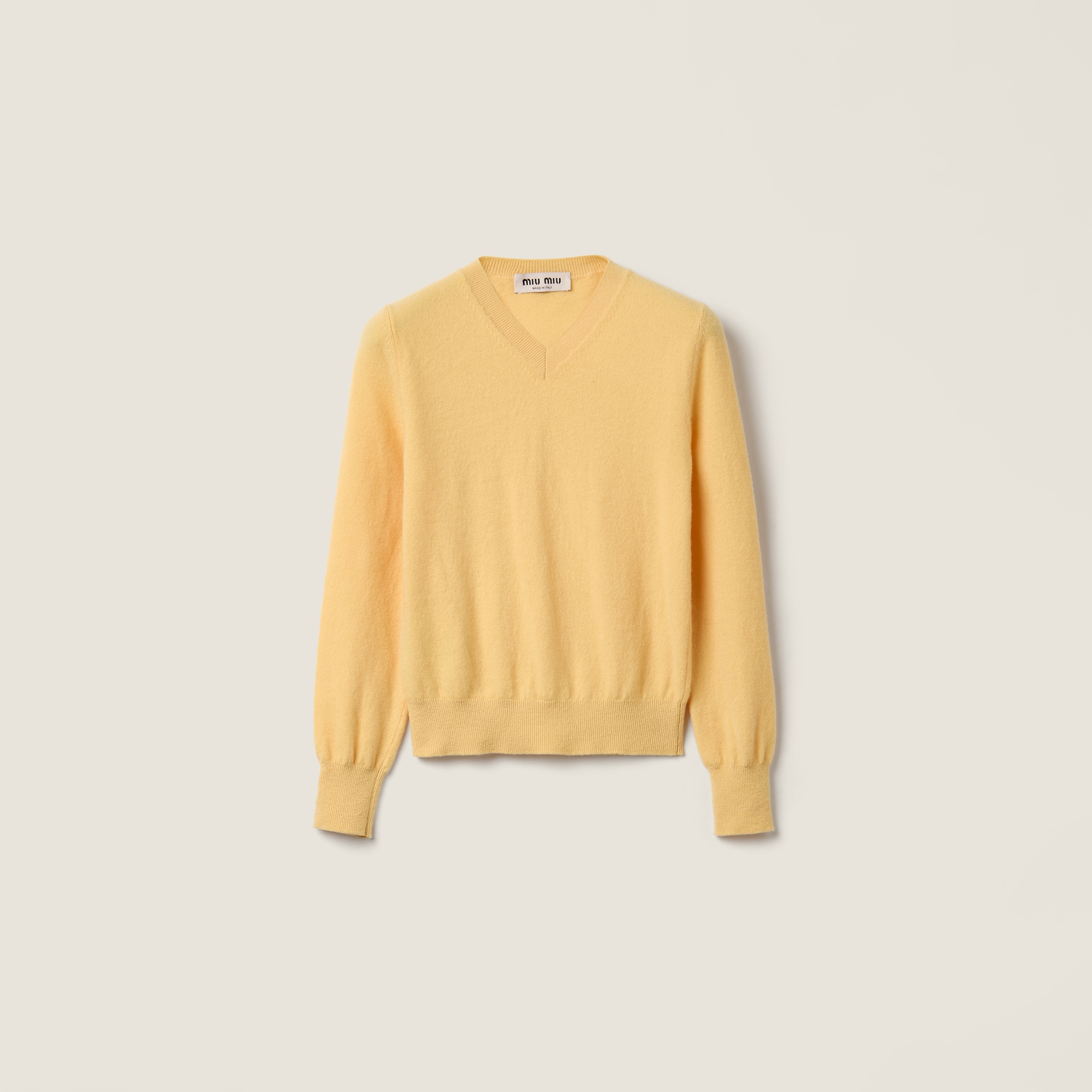 Cream V-neck Wool Cardigan | Miu Miu