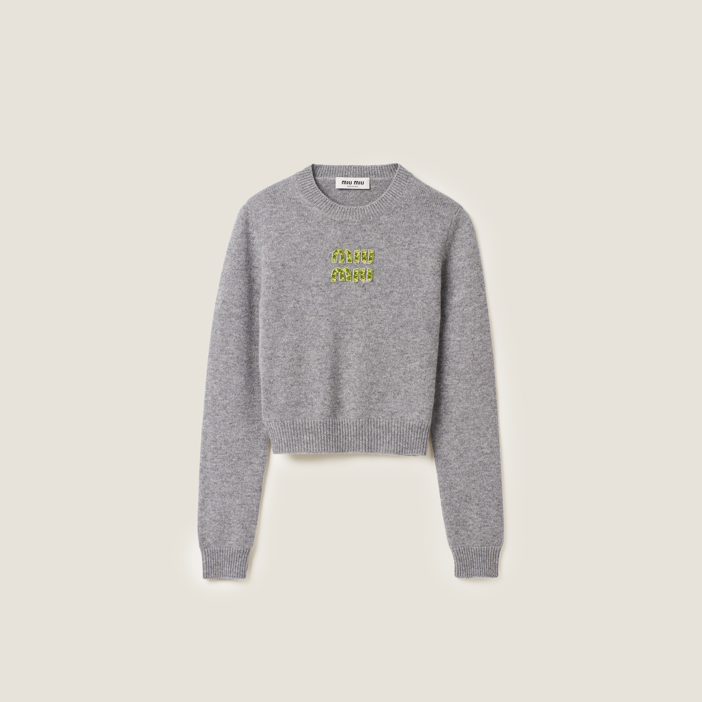 Miu Miu Cashmere Sweater In Gray+fern Green | ModeSens