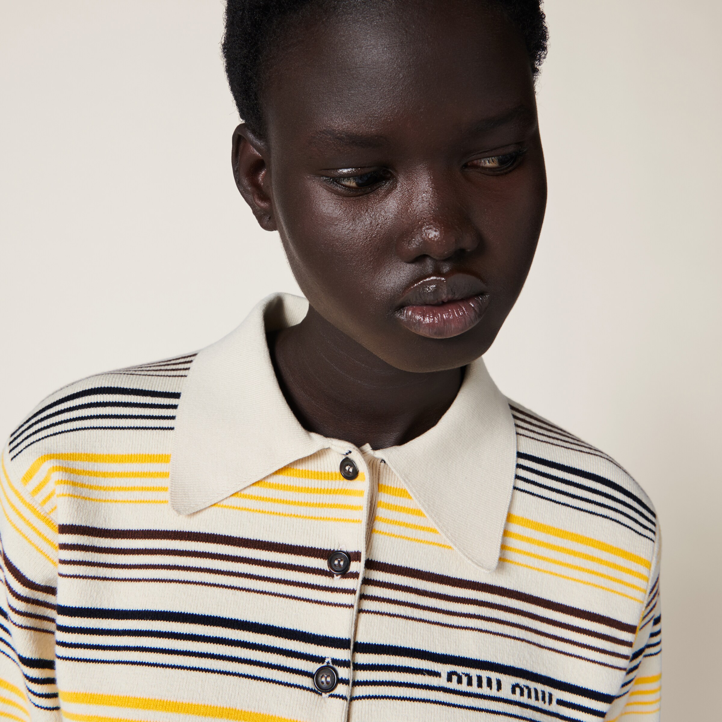 Ivory Cotton Knit Polo Shirt Miu Miu