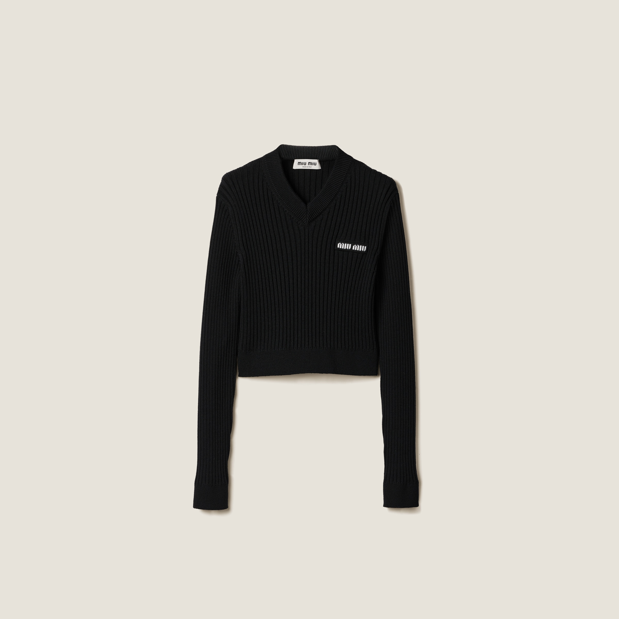 Miu Miu Cropped Wool Sweater In Black