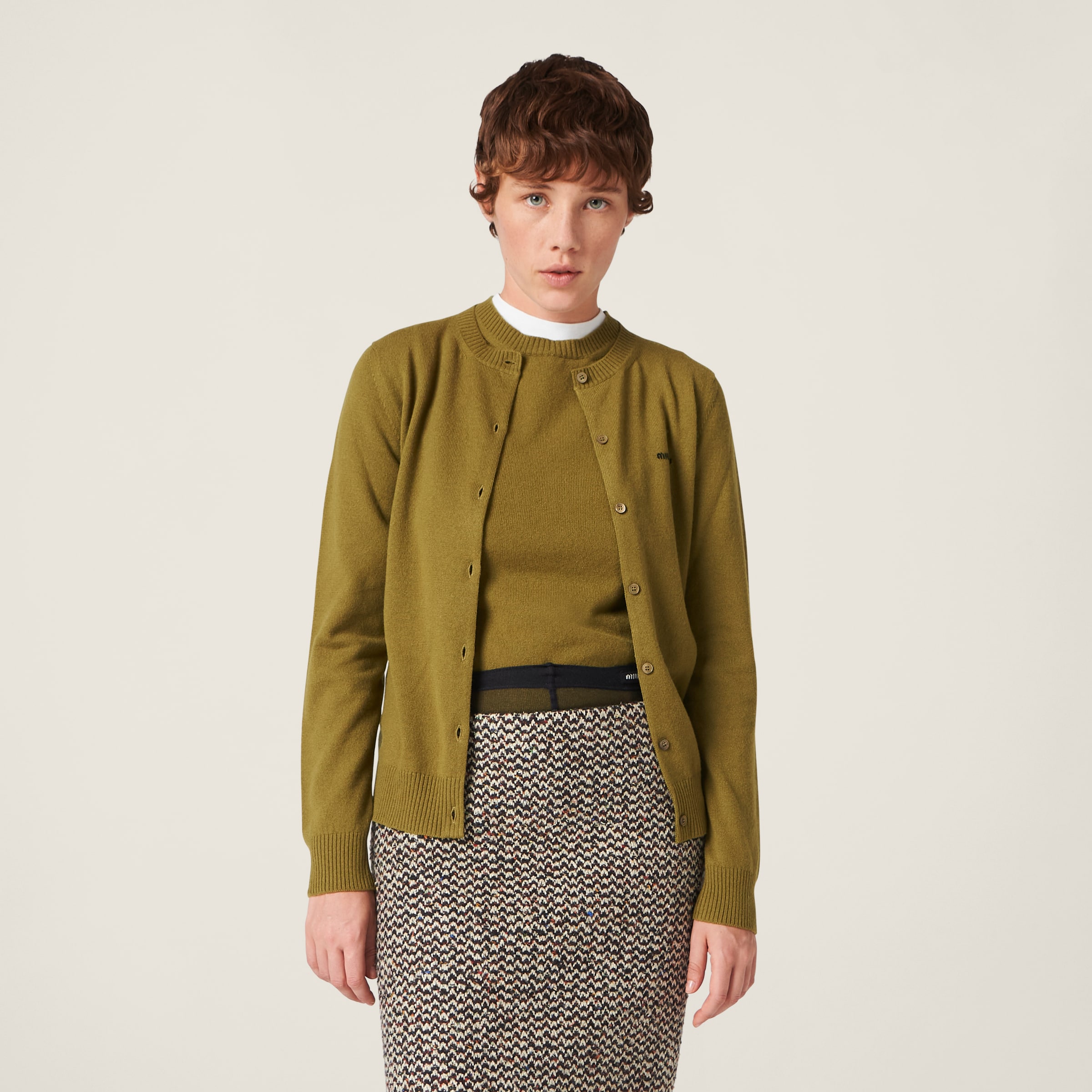 Shop Miumiu Cashmere Sweater In Fern Green