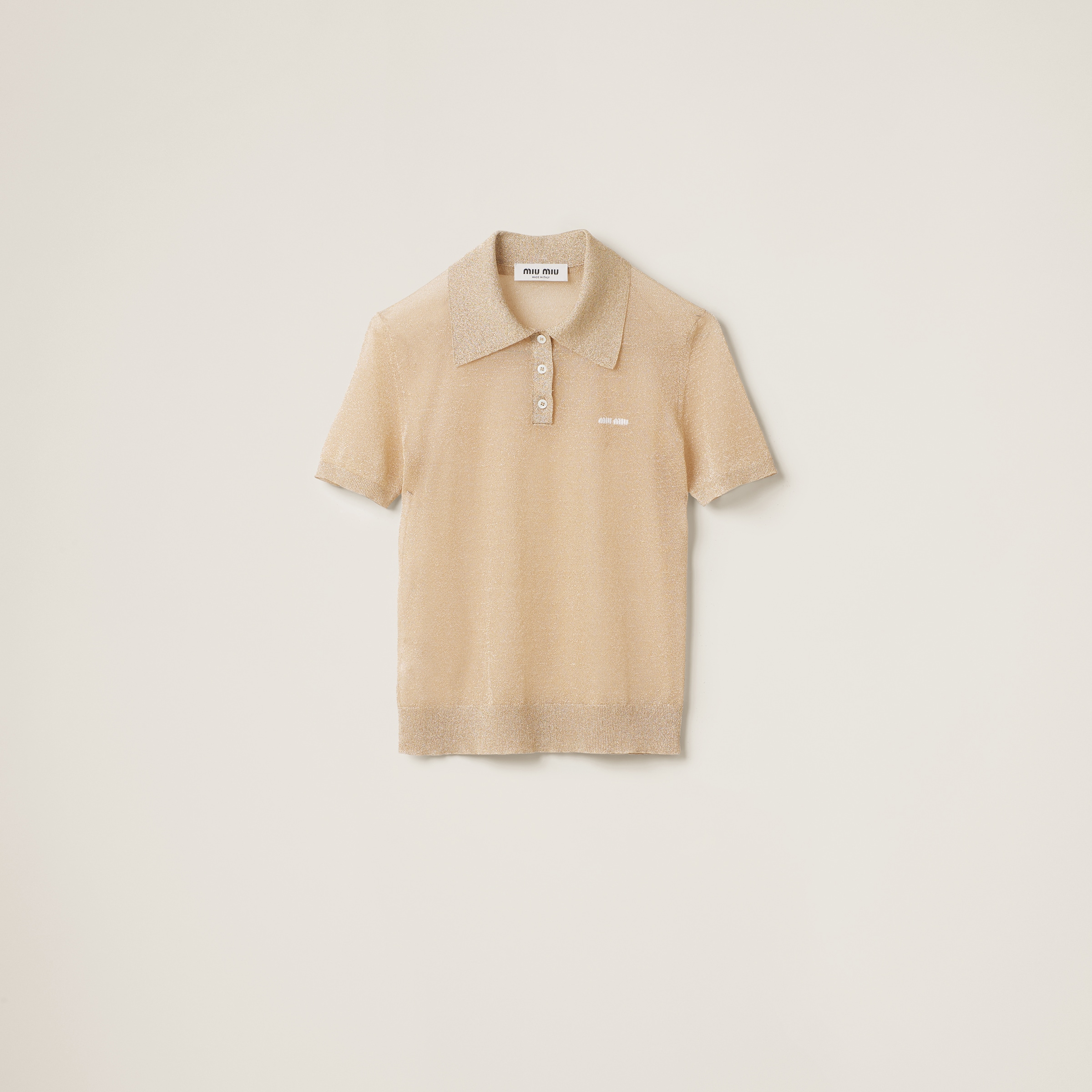 Miu Miu Knitted Polo Shirt In Gold