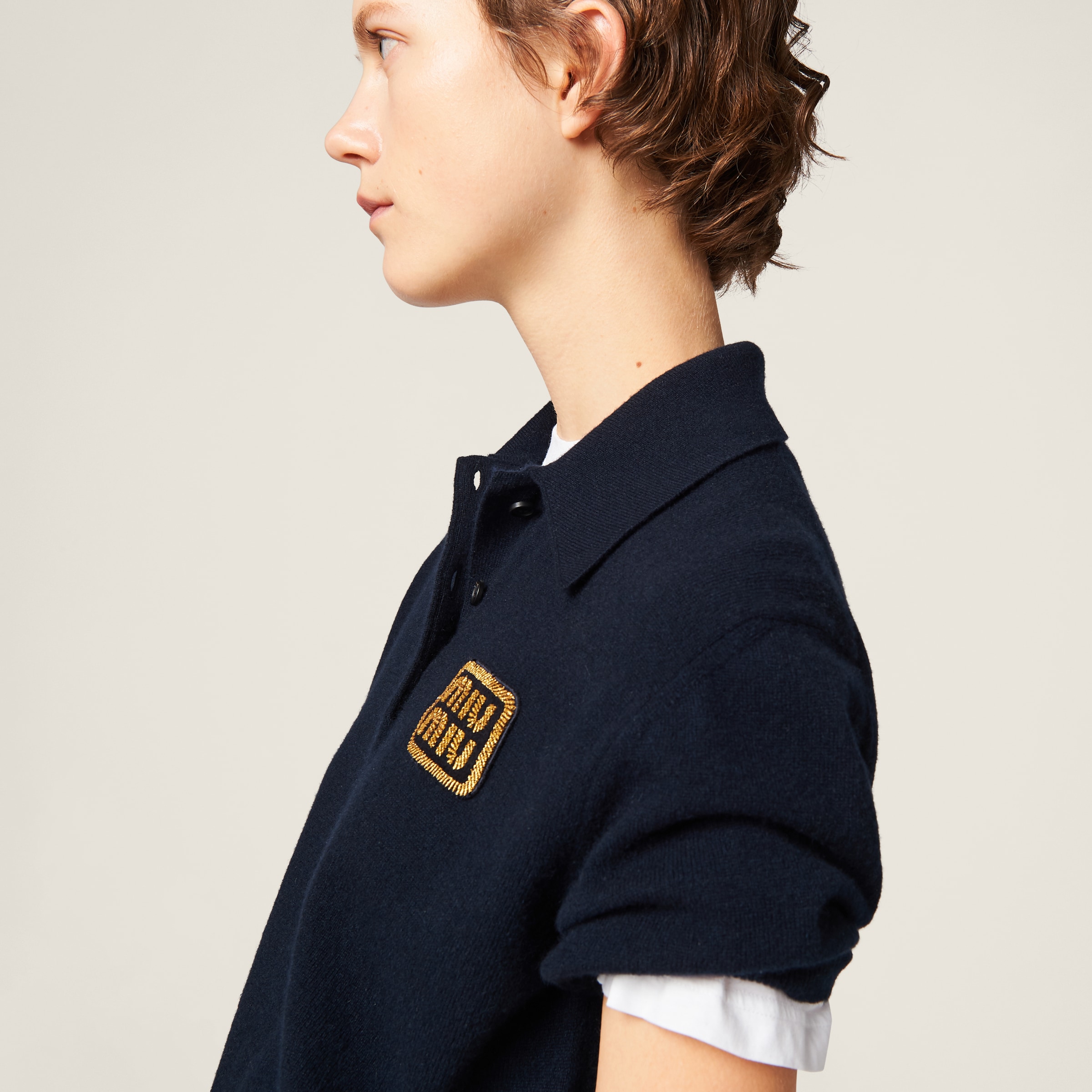 Navy Cashmere Knit Polo Shirt | Miu Miu Navy Cashmere Knit Polo Shirt | Miu Miu
