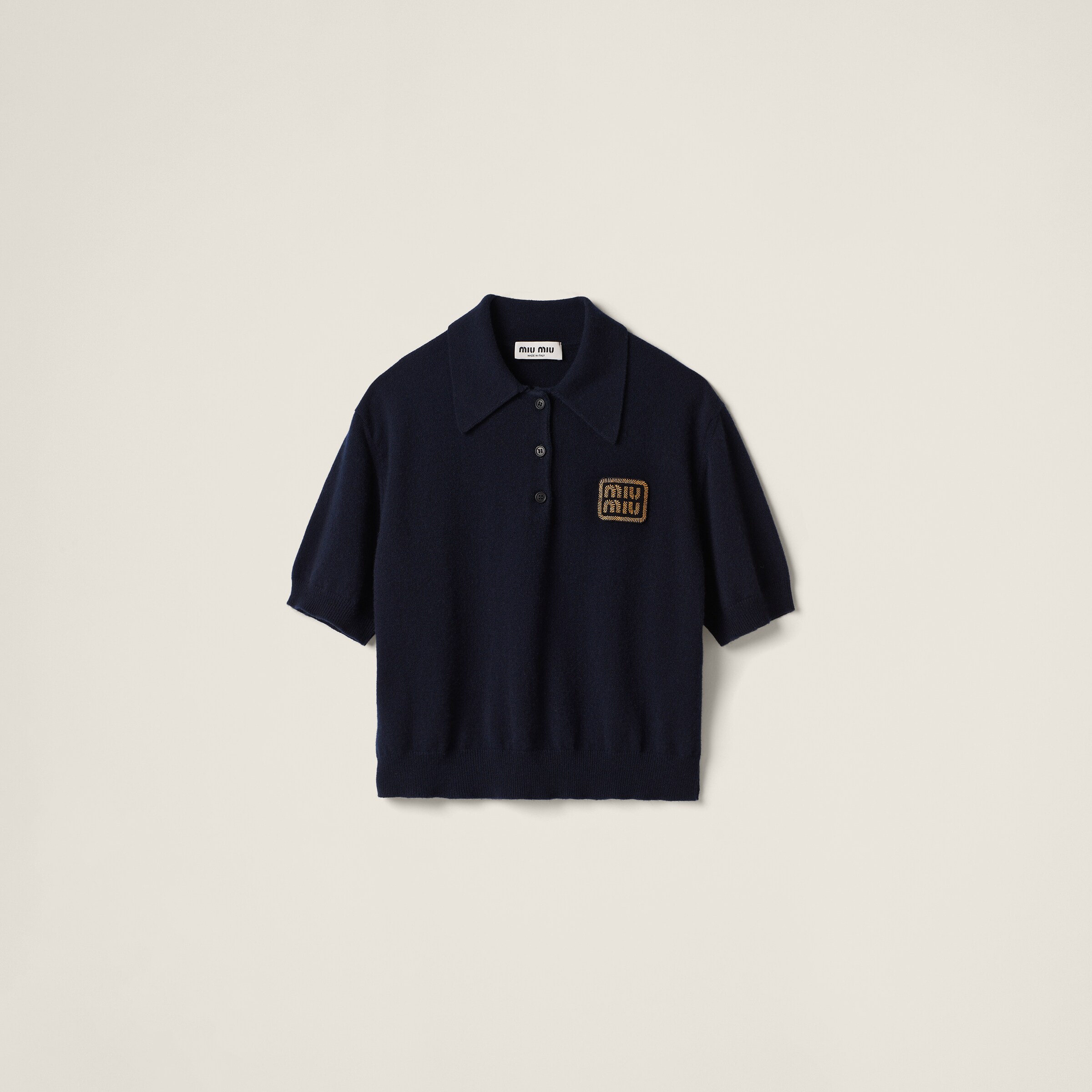 Miu Miu Cashmere Knit Polo Shirt In Navy