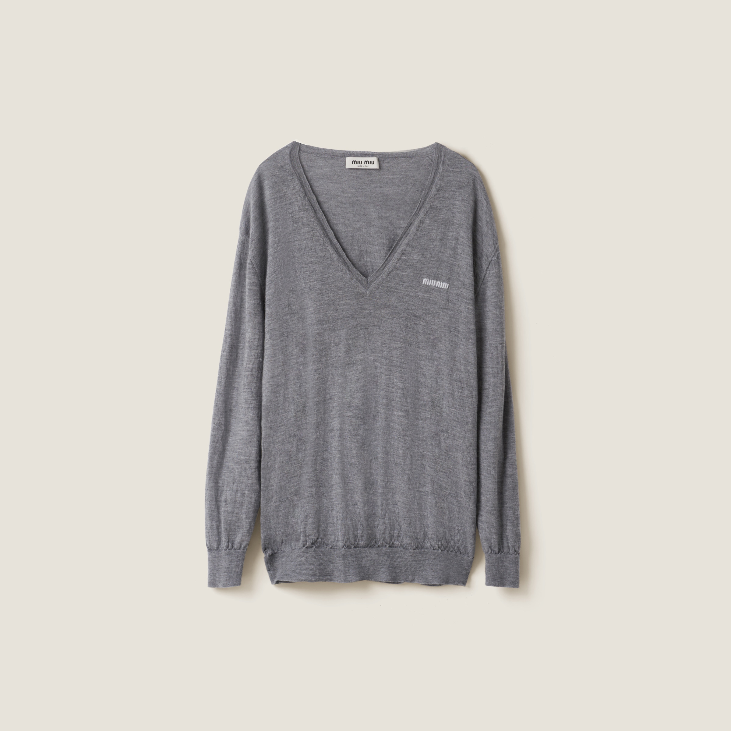 Miumiu V-neck Cashmere Jumper In Grey