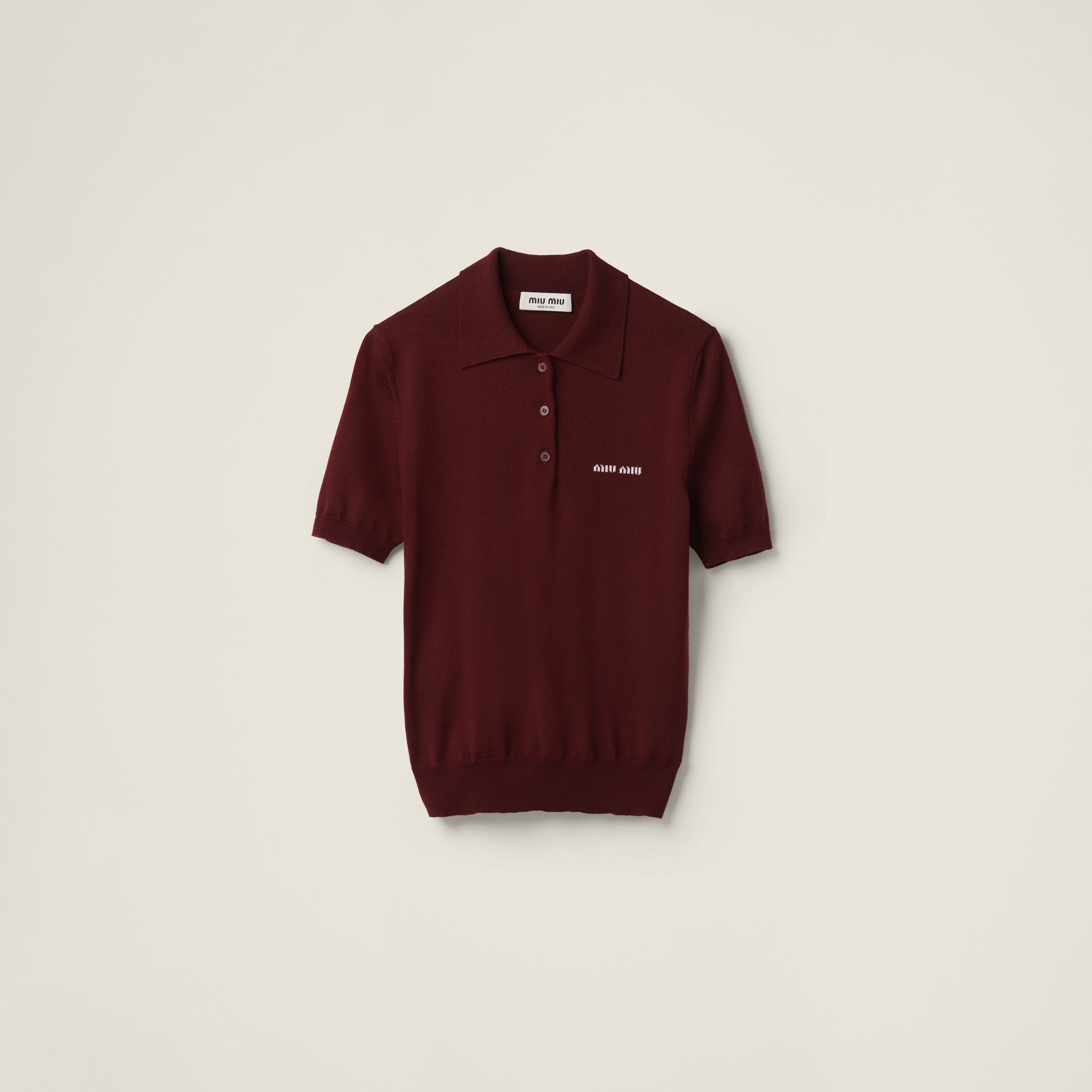 Miumiu Wool Knit Polo Shirt In Burgundy