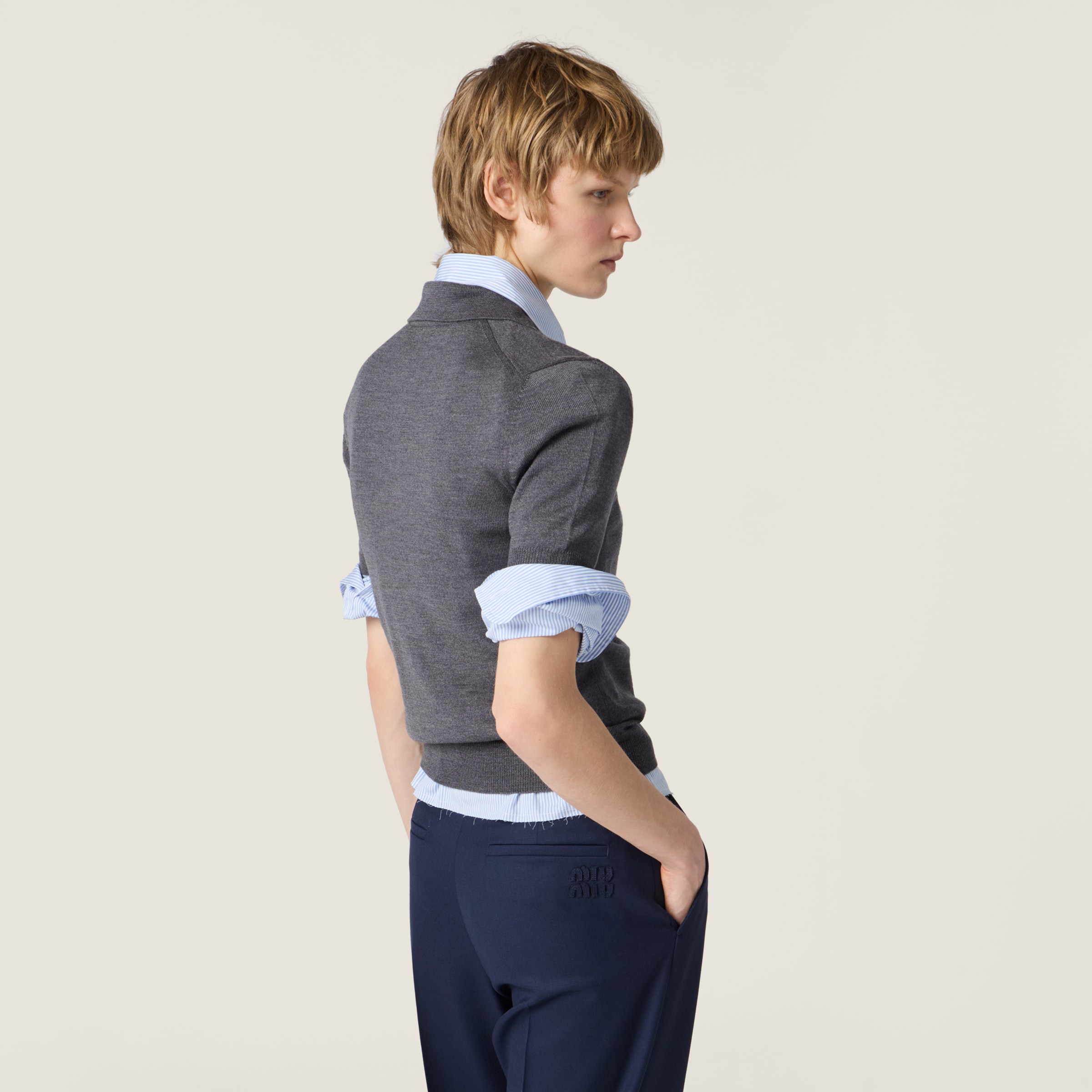 Wool knit polo shirt - thumbnail 3