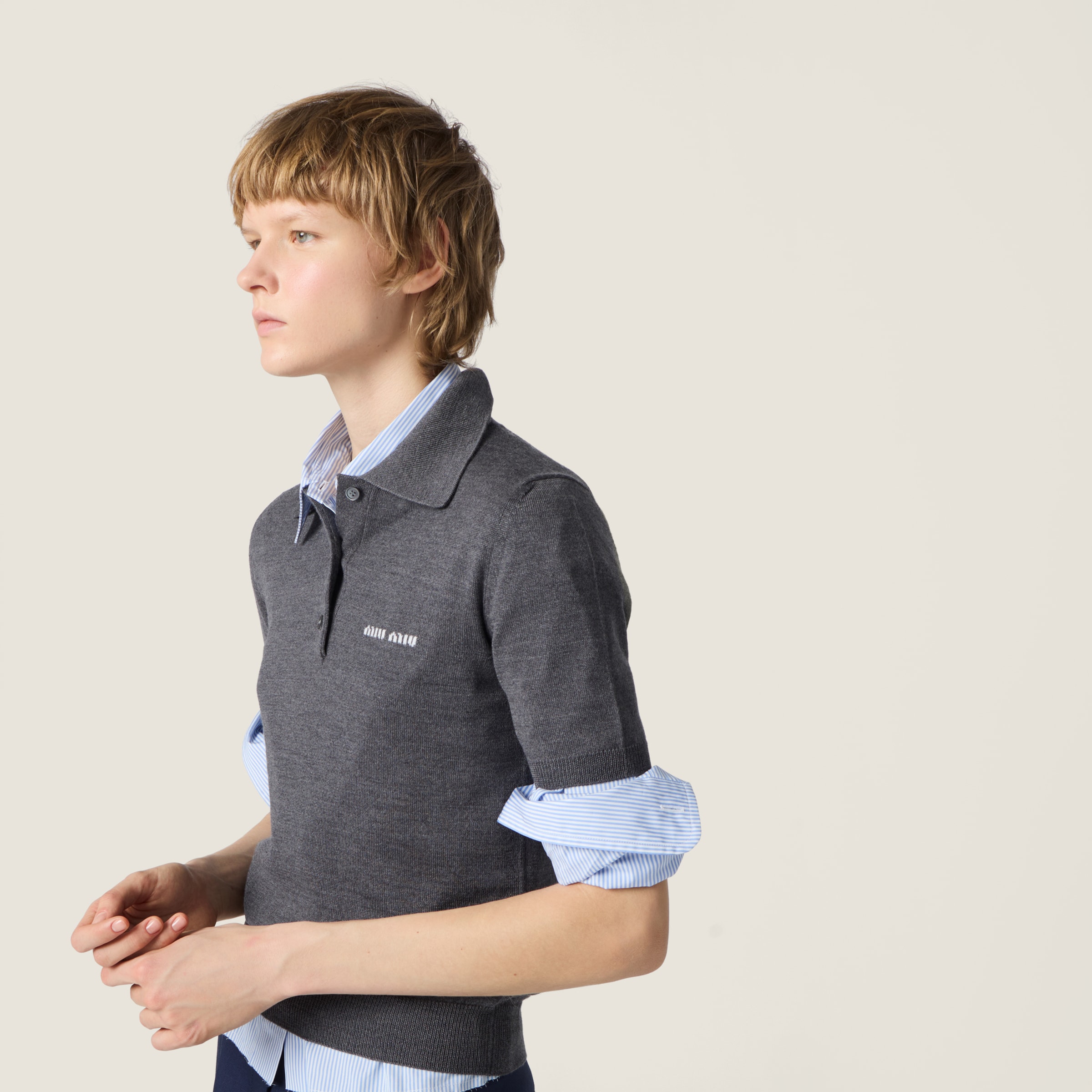 Wool knit polo shirt - thumbnail 4