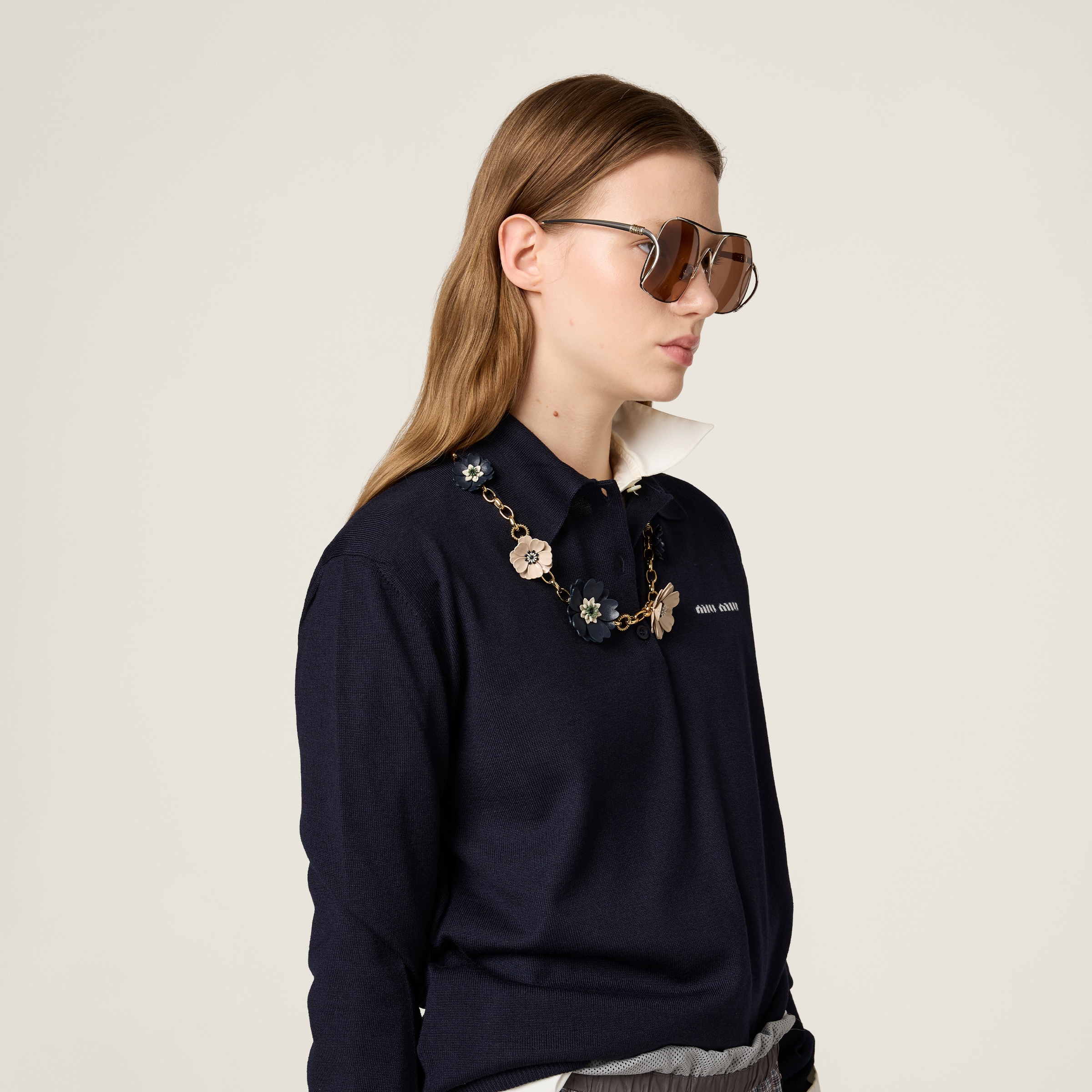セール 国内 ウール ネイビー ニット Miu Miu | ポロシャツ トップス