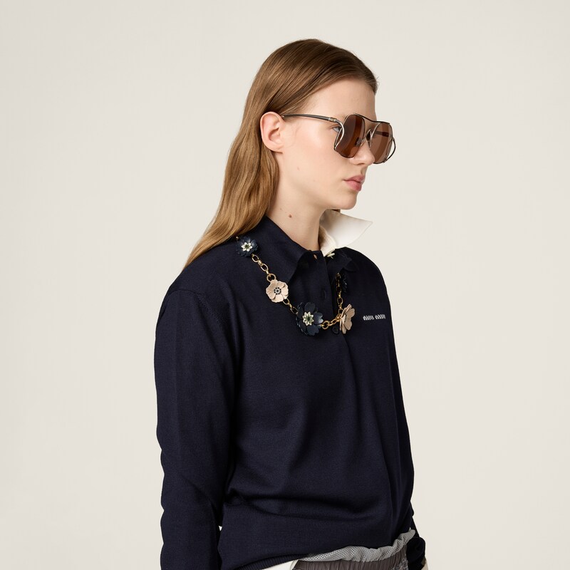Wool knit polo shirt