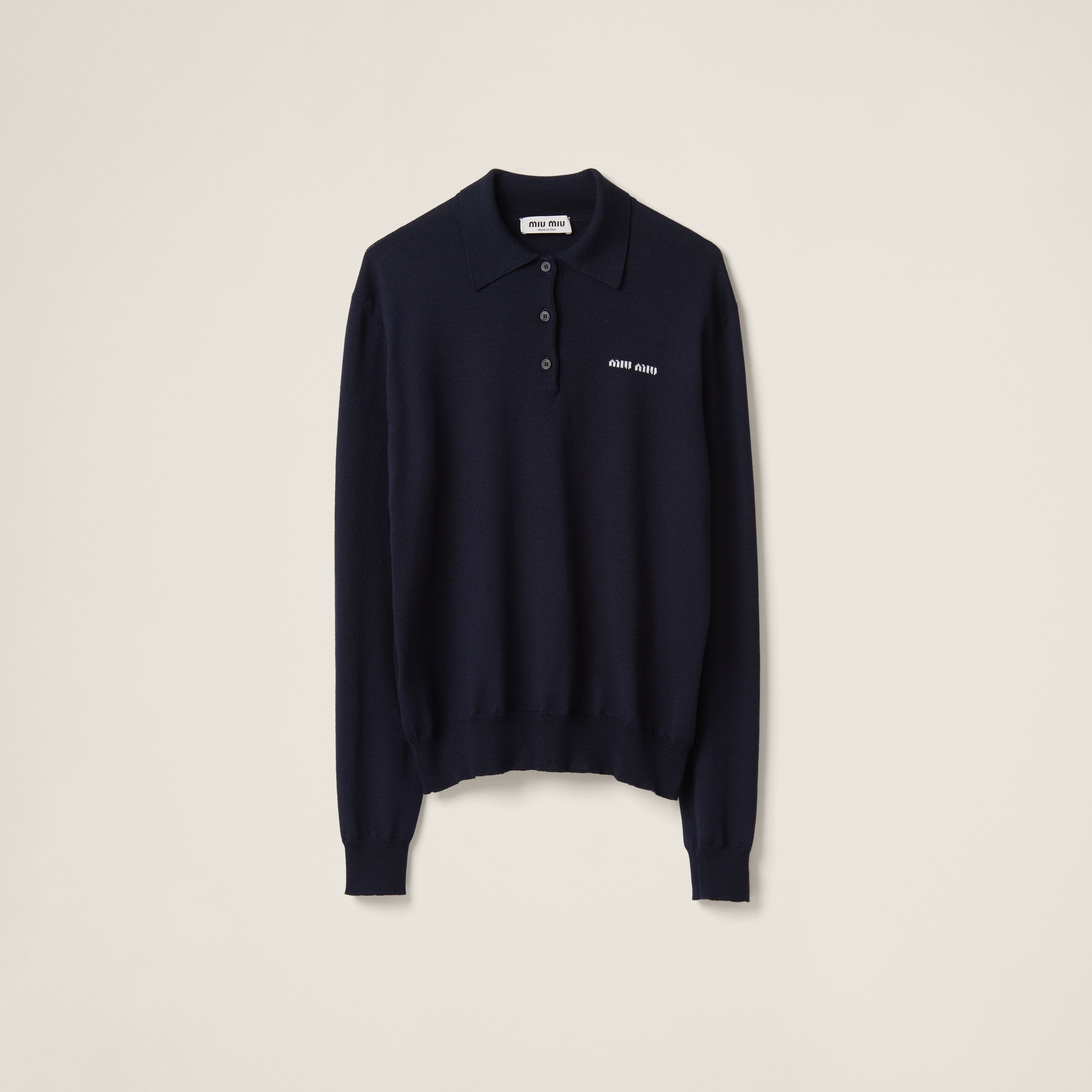 Miumiu Wool Knit Polo Shirt In Navy