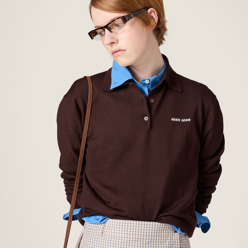Wool knit polo shirt