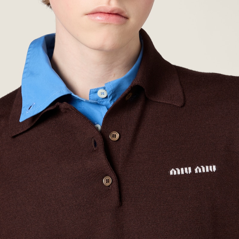Wool knit polo shirt