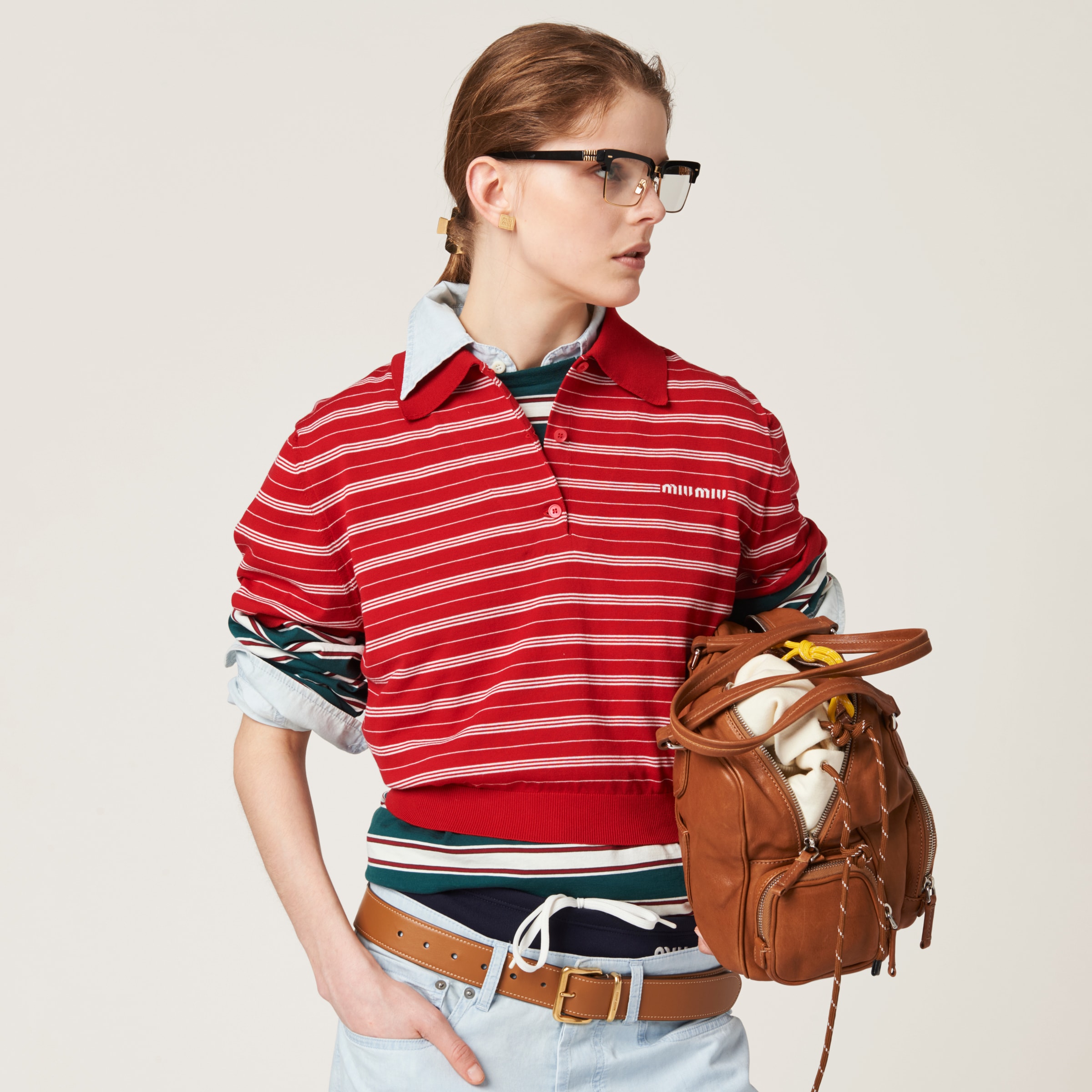 トップス miumiu polo shirt White Cotton Piqué Polo Shirt | Miu Miu