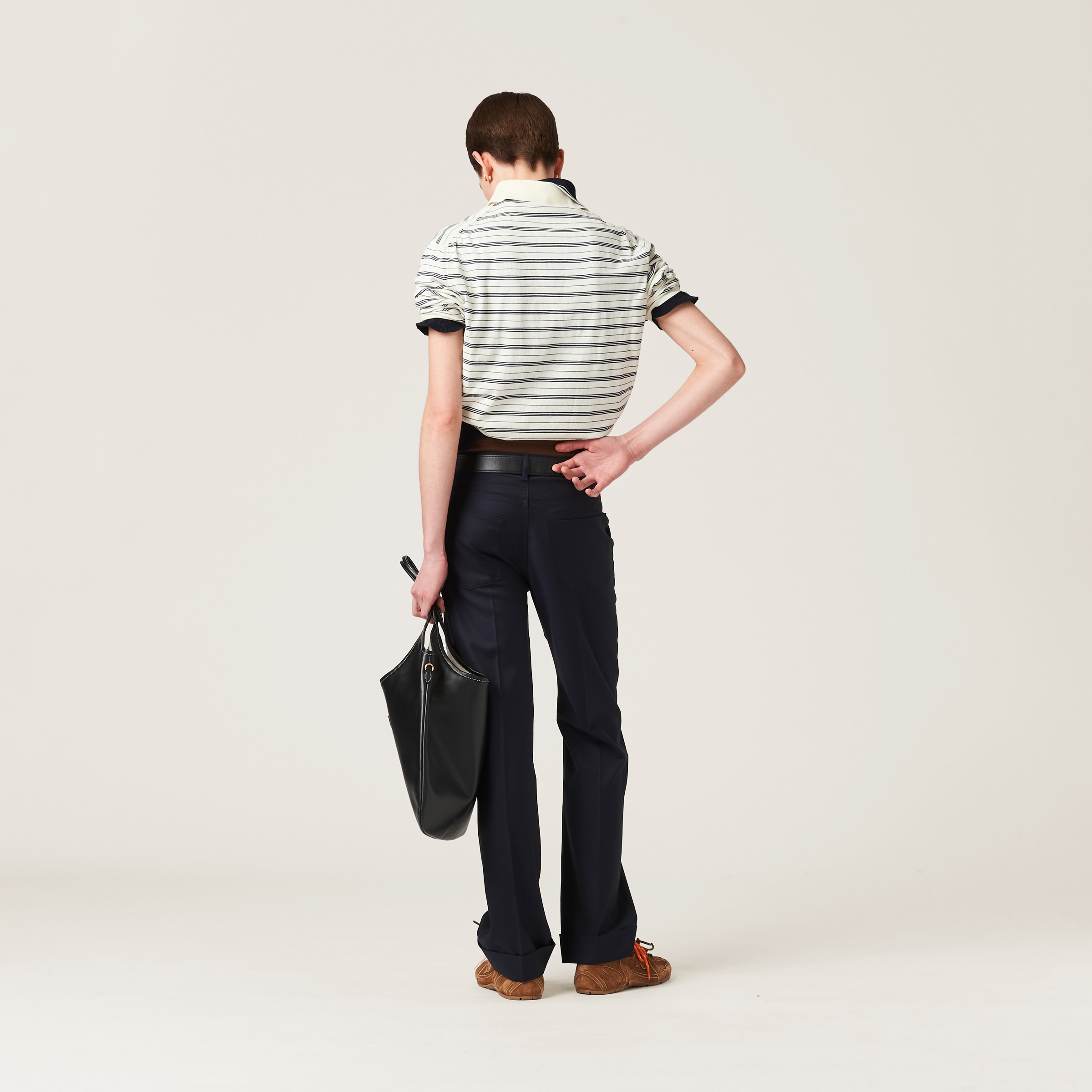 Miu Miu Striped Knitted Cotton Polo Shirt In Ivory