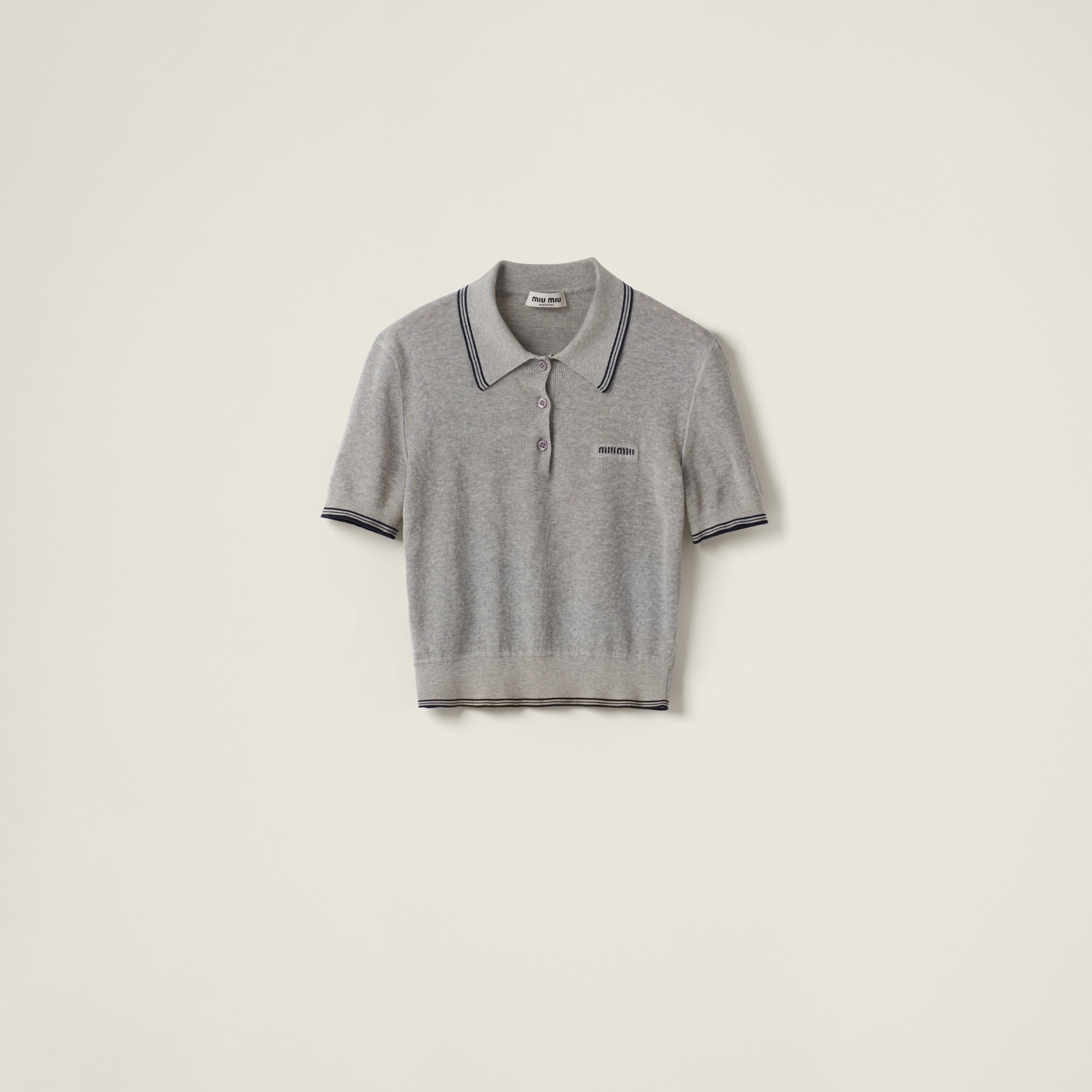 Miu Miu Cotton Jersey Polo Shirt In Marble/blue
