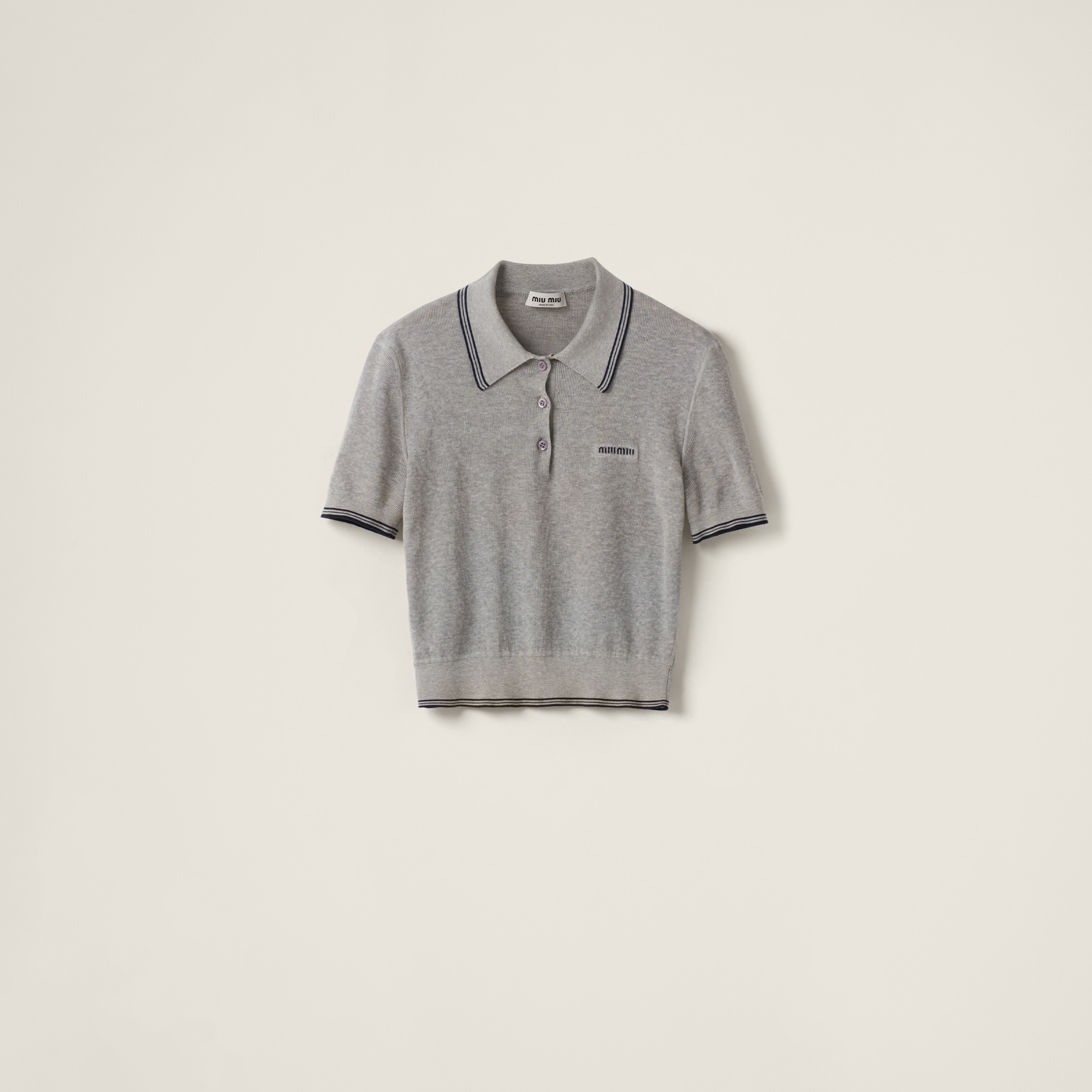 Miumiu Cotton Jersey Polo Shirt In Marble/blue