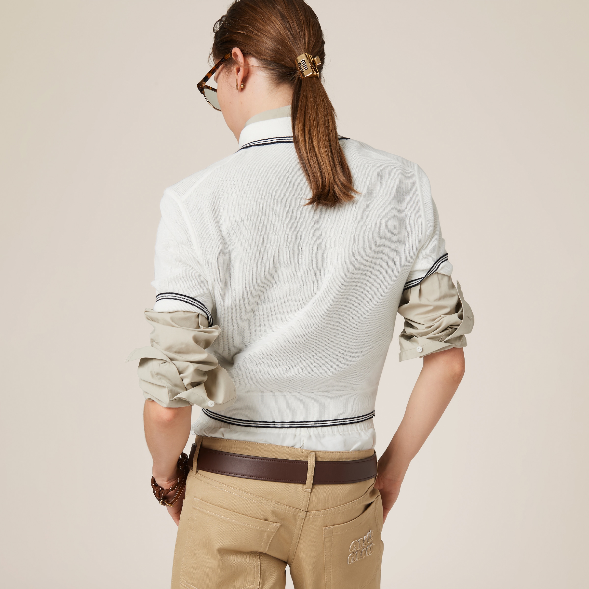 Miu Miu Stripe-detail Knit Polo Shirt In White/blue