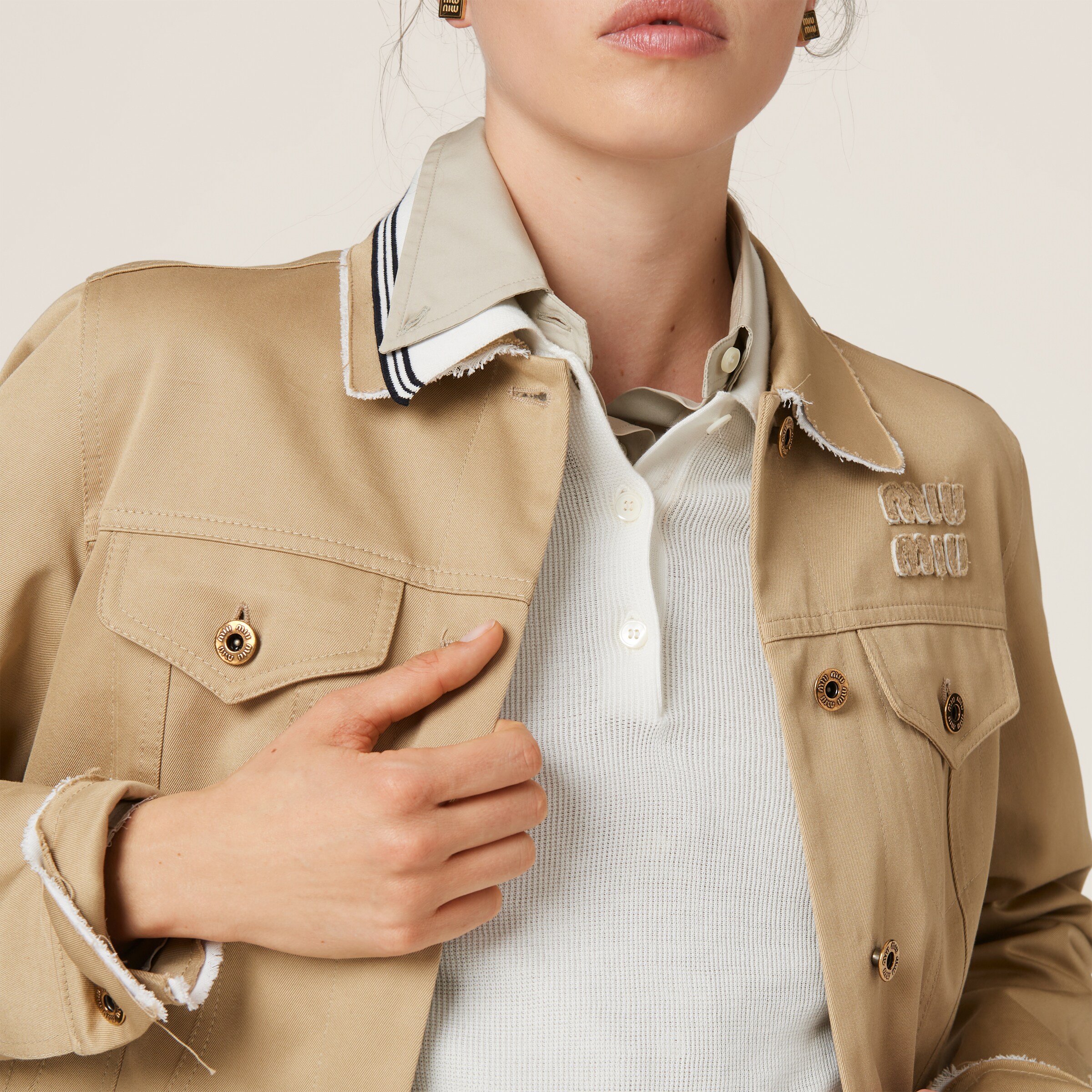White/blue Cotton Jersey Polo Shirt | Miu Miu