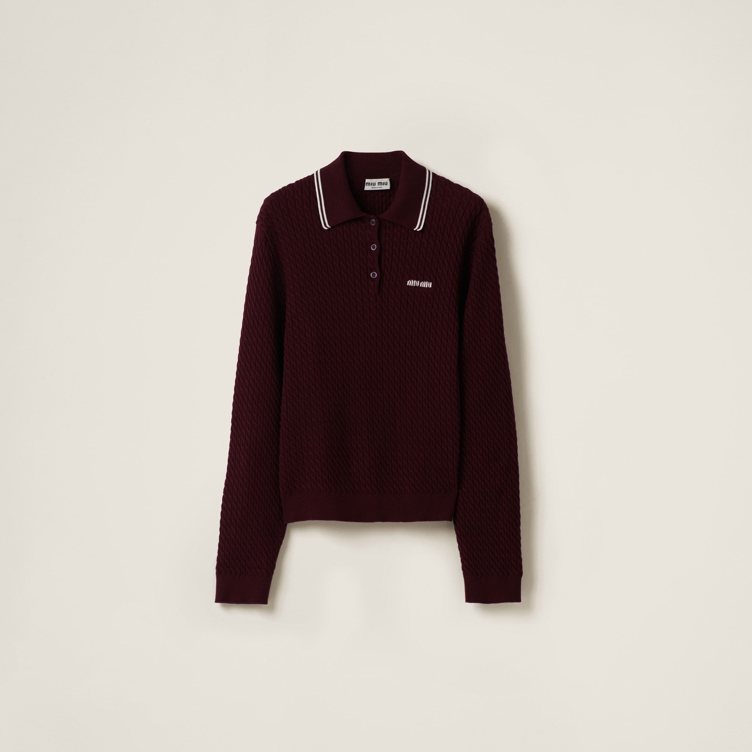 Burgundy/white Cotton Jersey Polo Shirt | Miu Miu