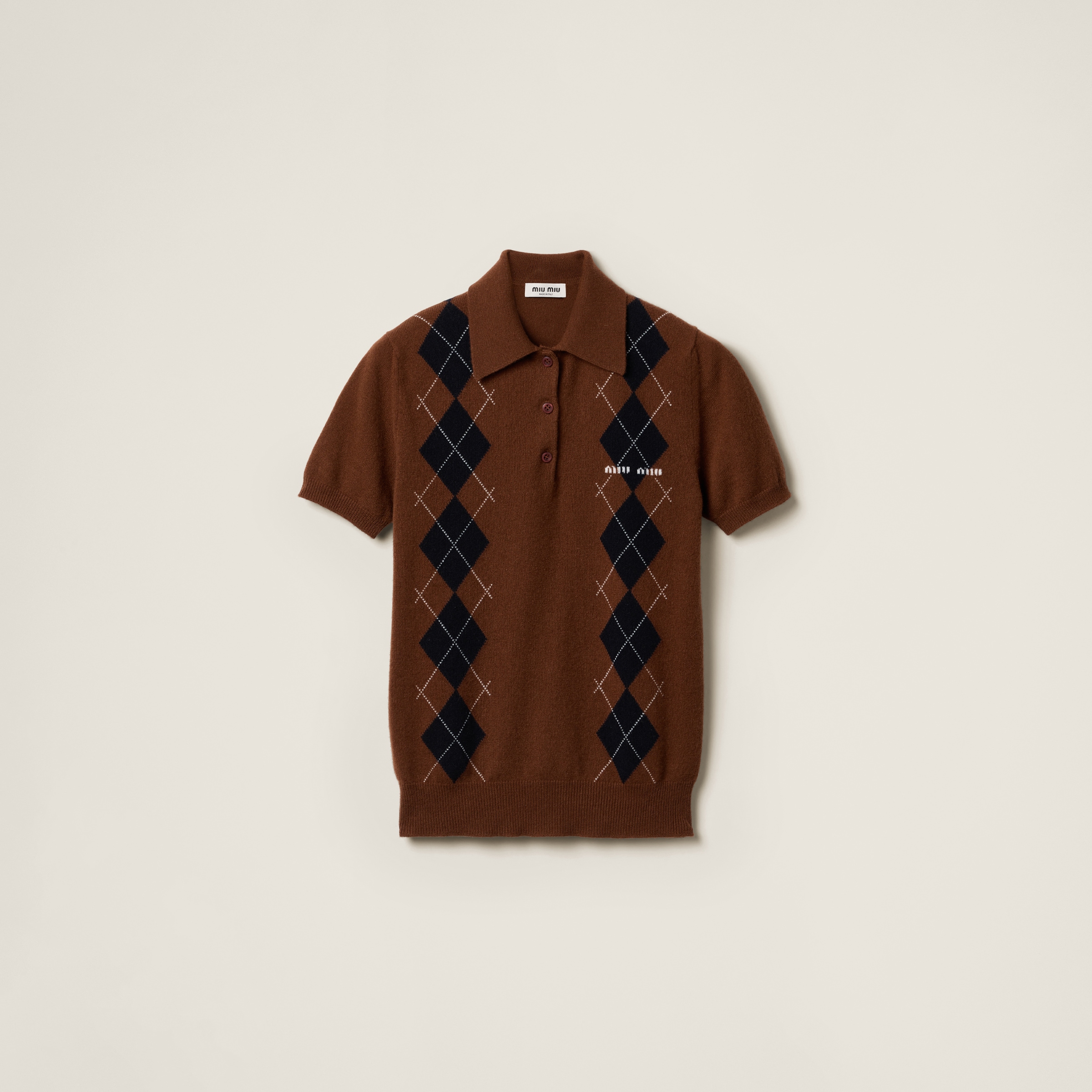 Miu Miu Cashmere Knit Polo Shirt In Tobacco