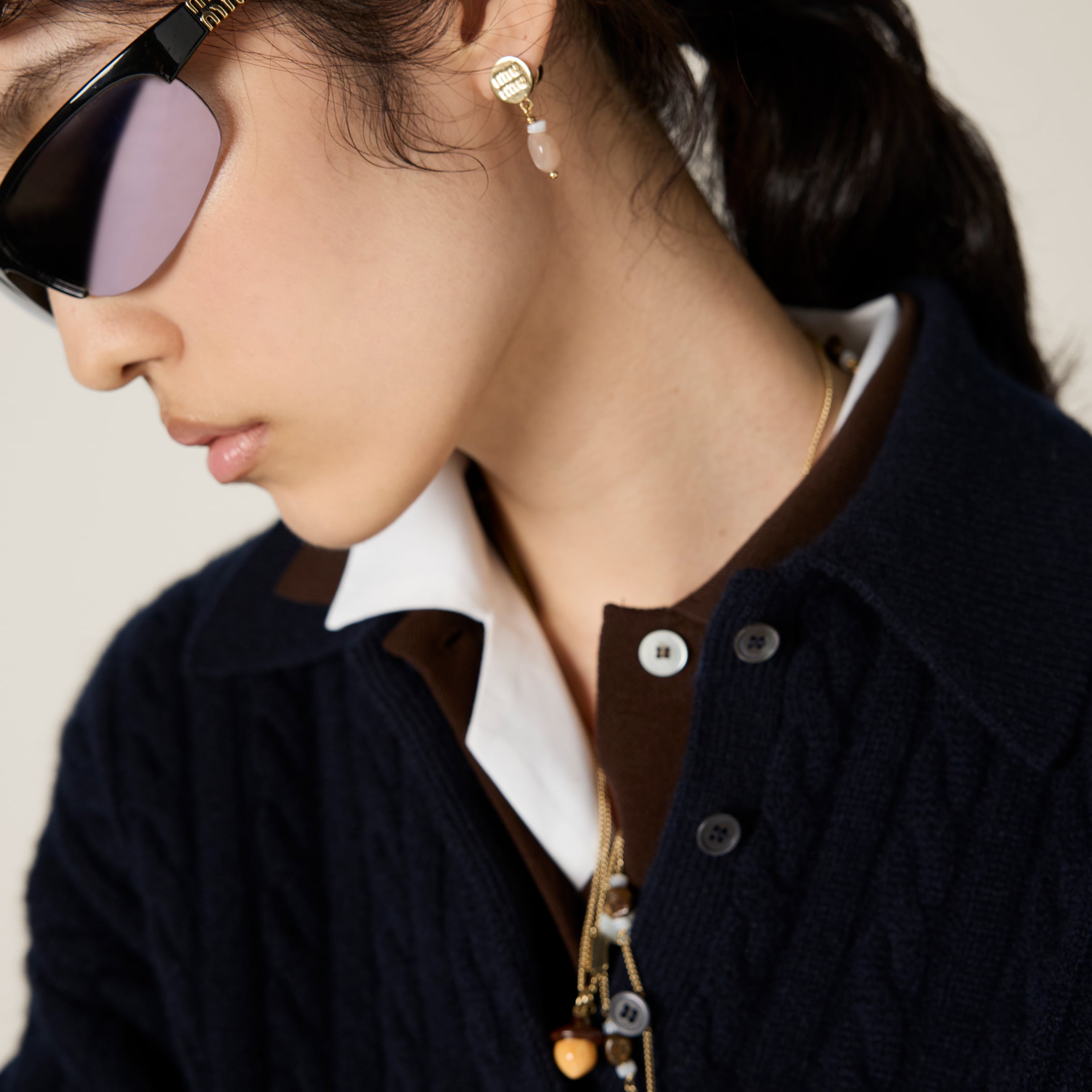 ネイビー カシミヤ ニット ポロシャツ | Miu Miu ネイビー カシミヤ ニット ポロシャツ | Miu Miu
