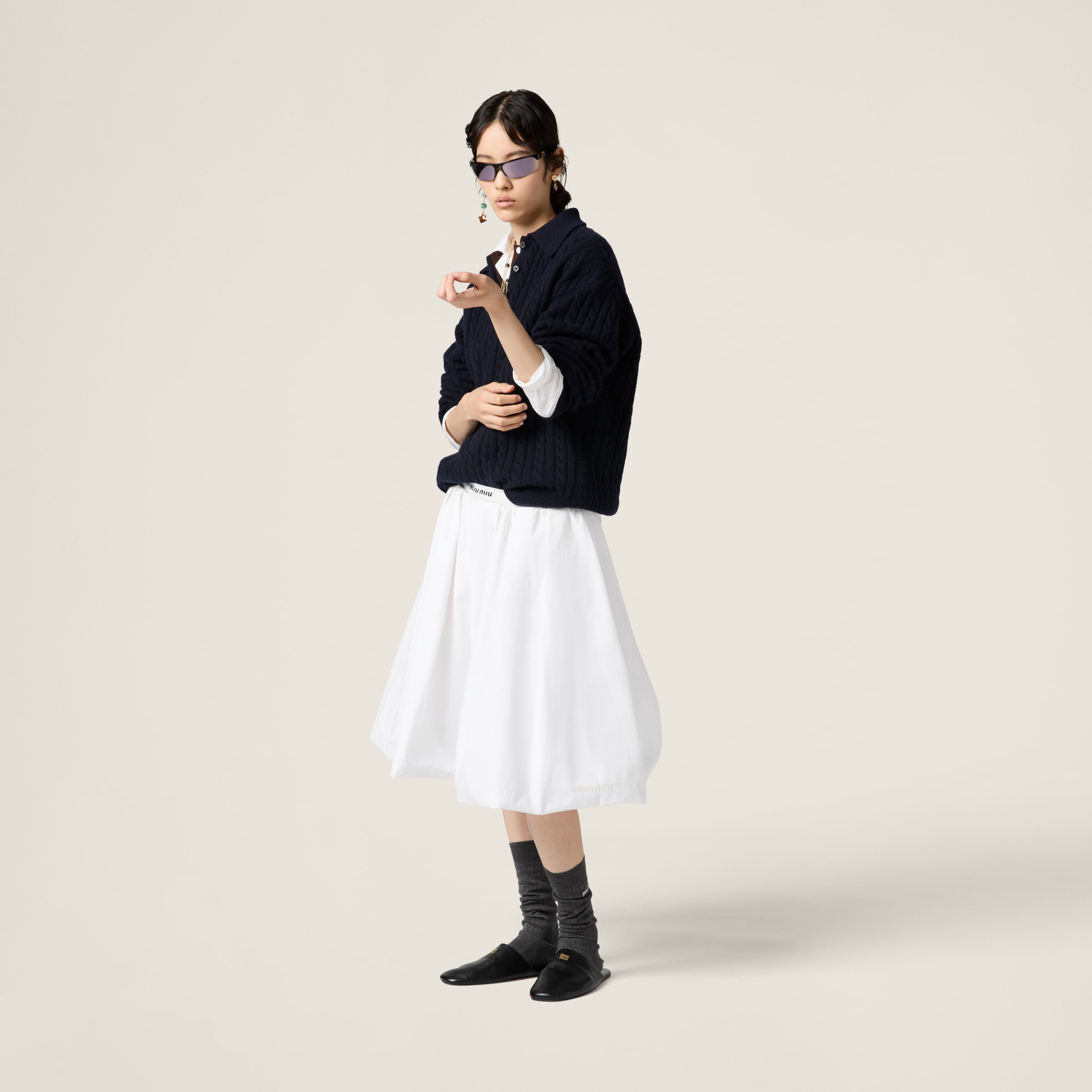 ネイビー カシミヤ ニット ポロシャツ | Miu Miu ネイビー カシミヤ ニット ポロシャツ | Miu Miu