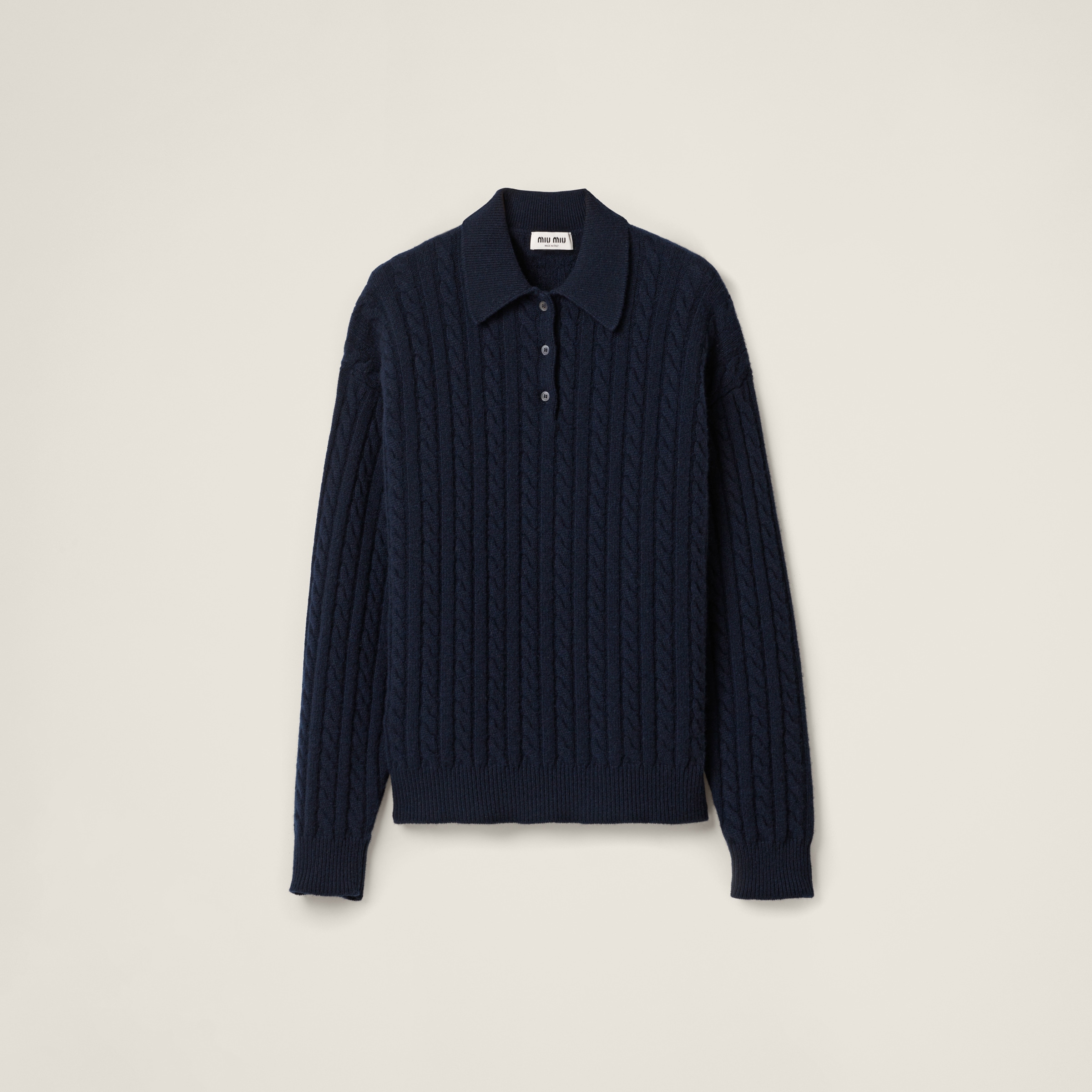 Miu Miu Cashmere Knit Polo Shirt In Navy