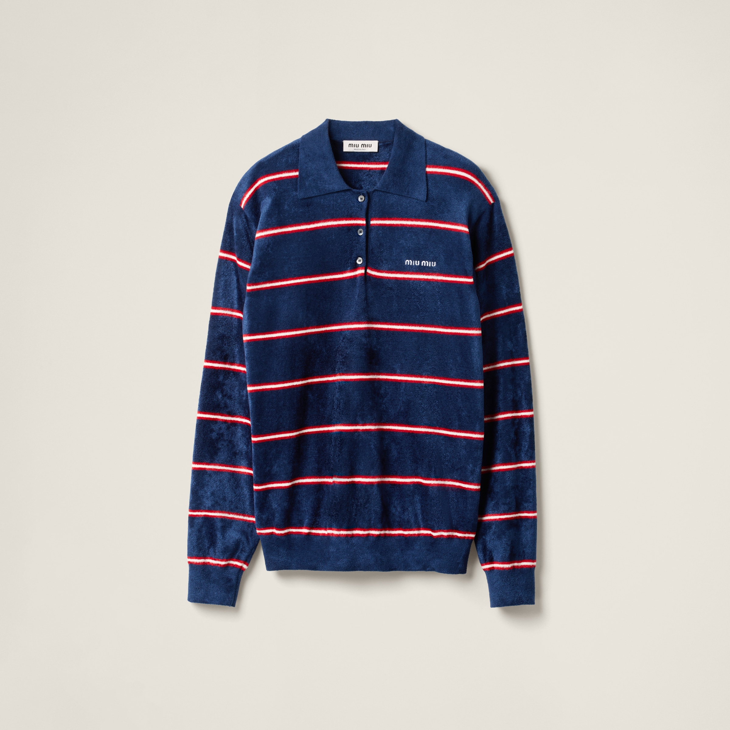 Blue/red Striped Viscose Polo Shirt | Miu Miu