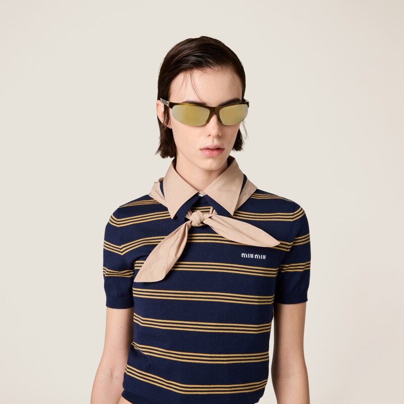 Striped cashmere and silk polo sweater