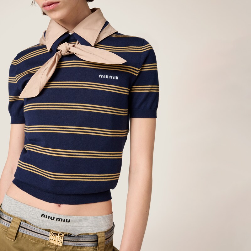 Striped cashmere and silk polo sweater