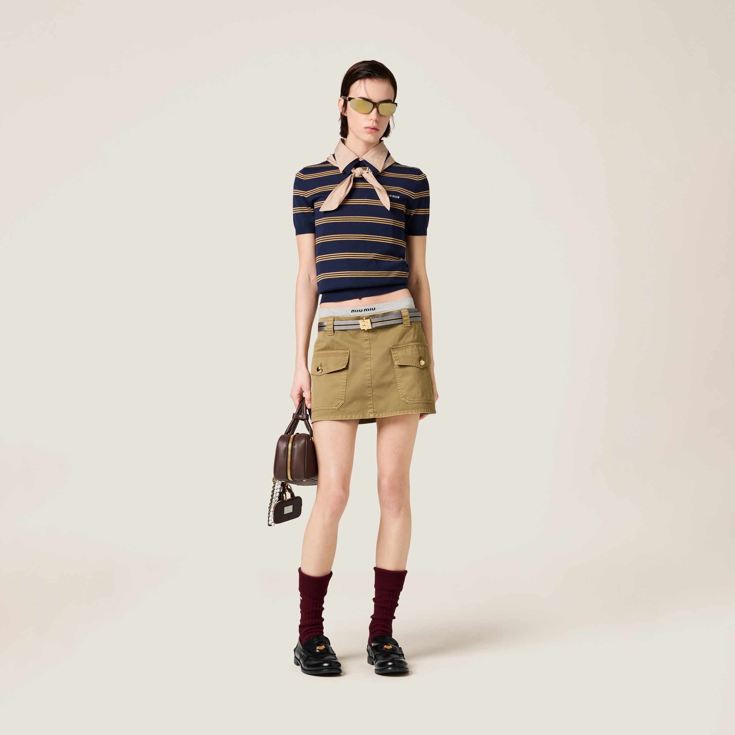 関税送料込み【Miu Miu 】ニットストライプコットンポロセーター MIU MIU（コットン ・ ニット/セーター）のフリマアイテム一覧