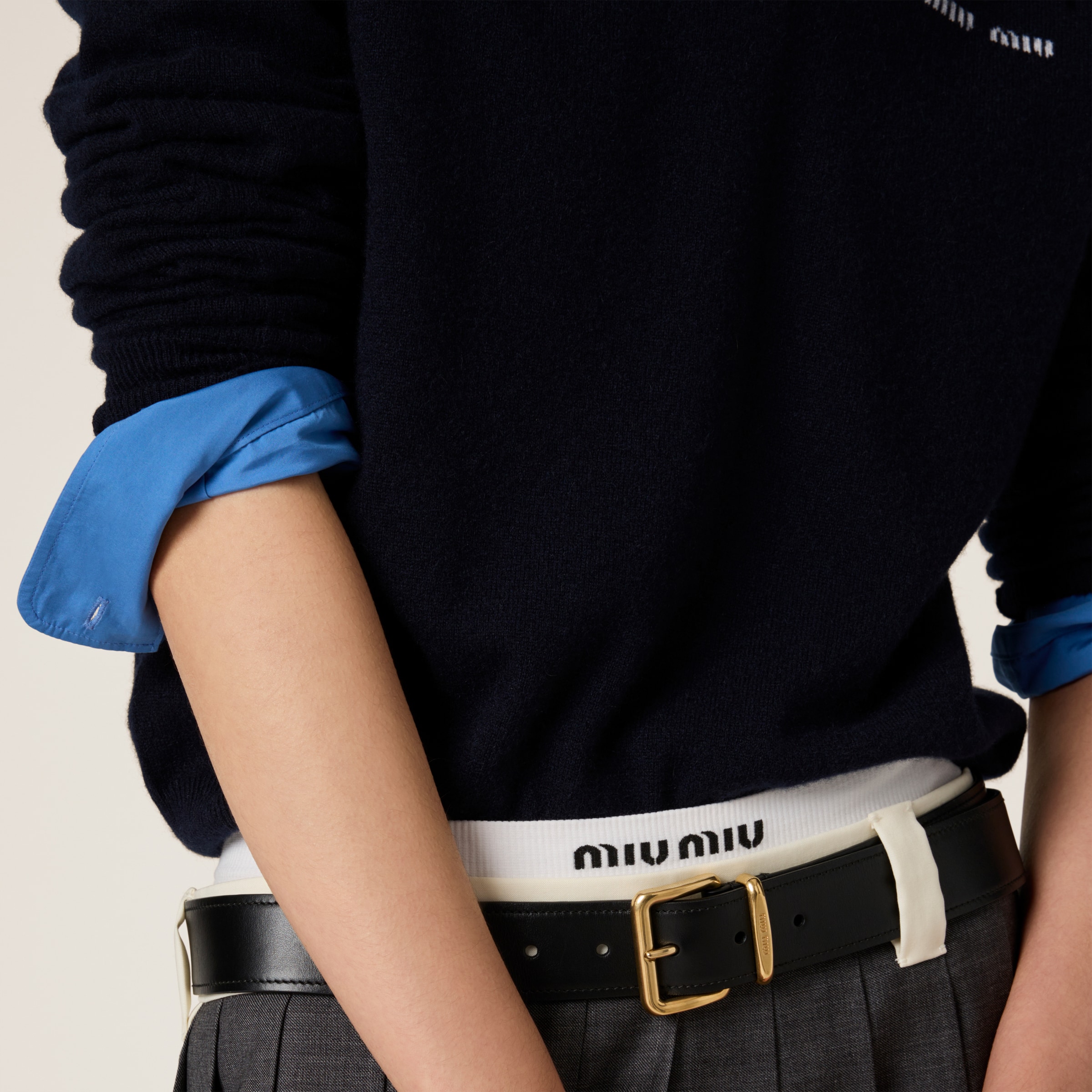 Miu Miu Cashmere Polo Sweater In Navy