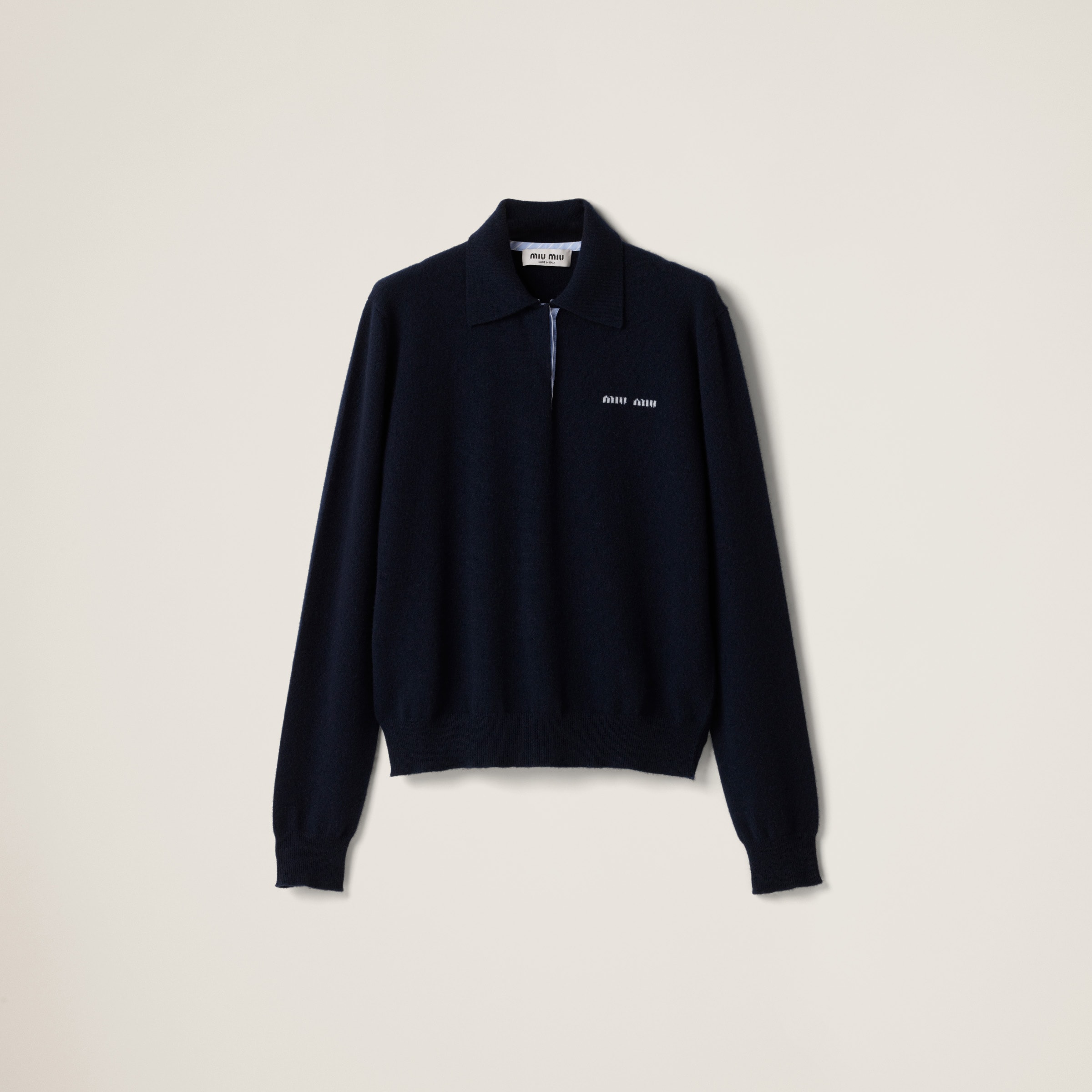Miu Miu Cashmere Polo Sweater In Navy