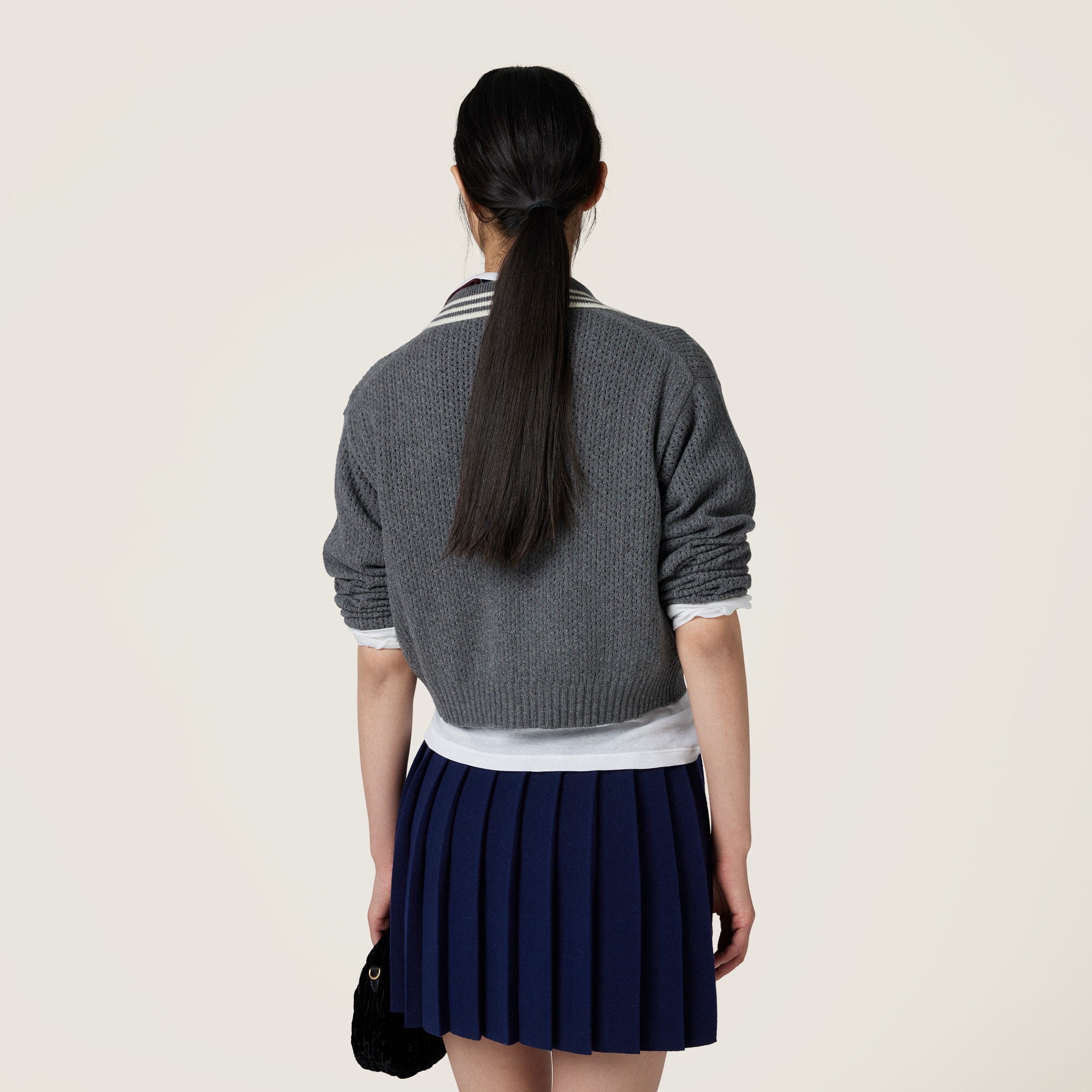 グレー ウールxカシミヤ ポロセーター | Miu Miu