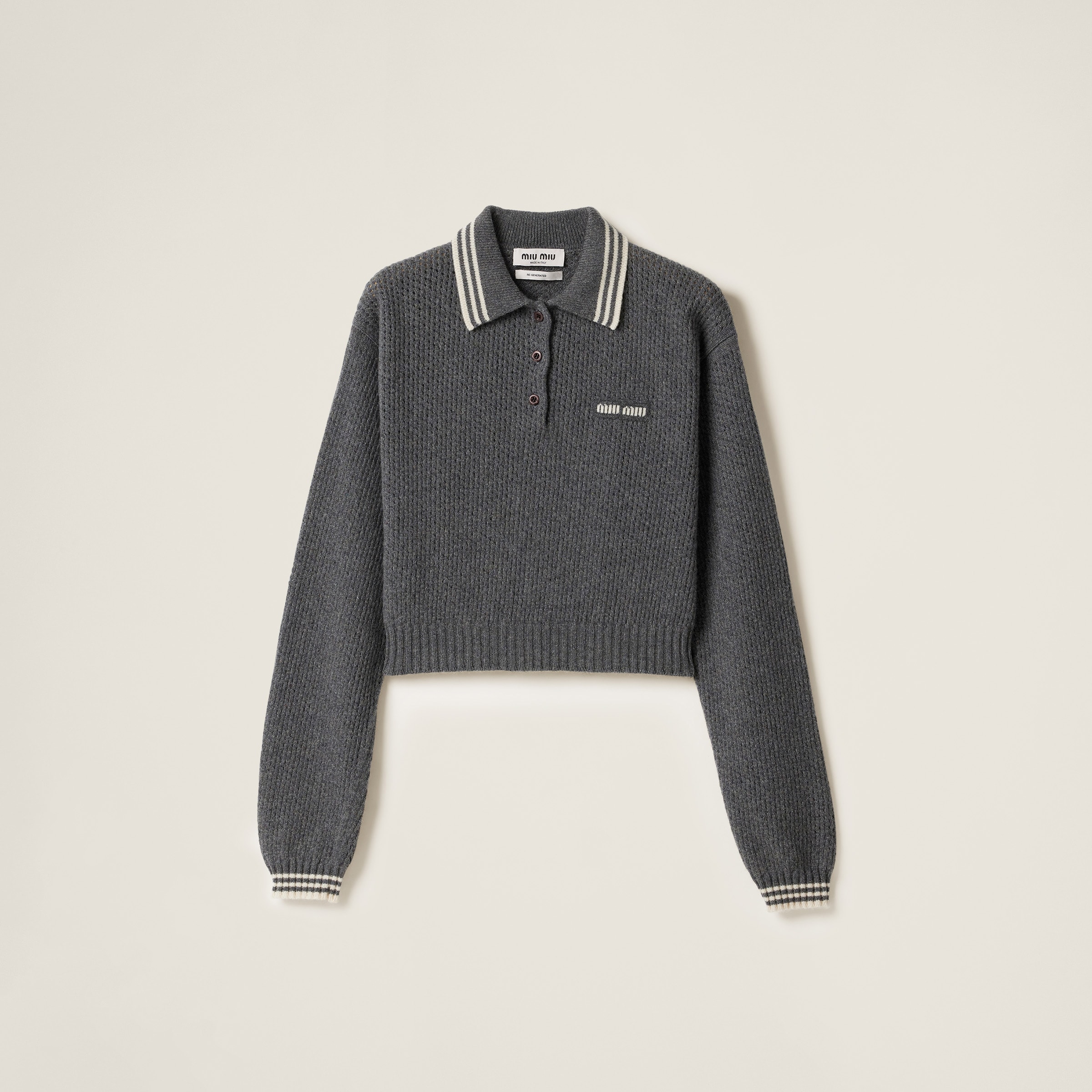 Miu Miu Wool And Cashmere Polo Sweater In Slate Gray